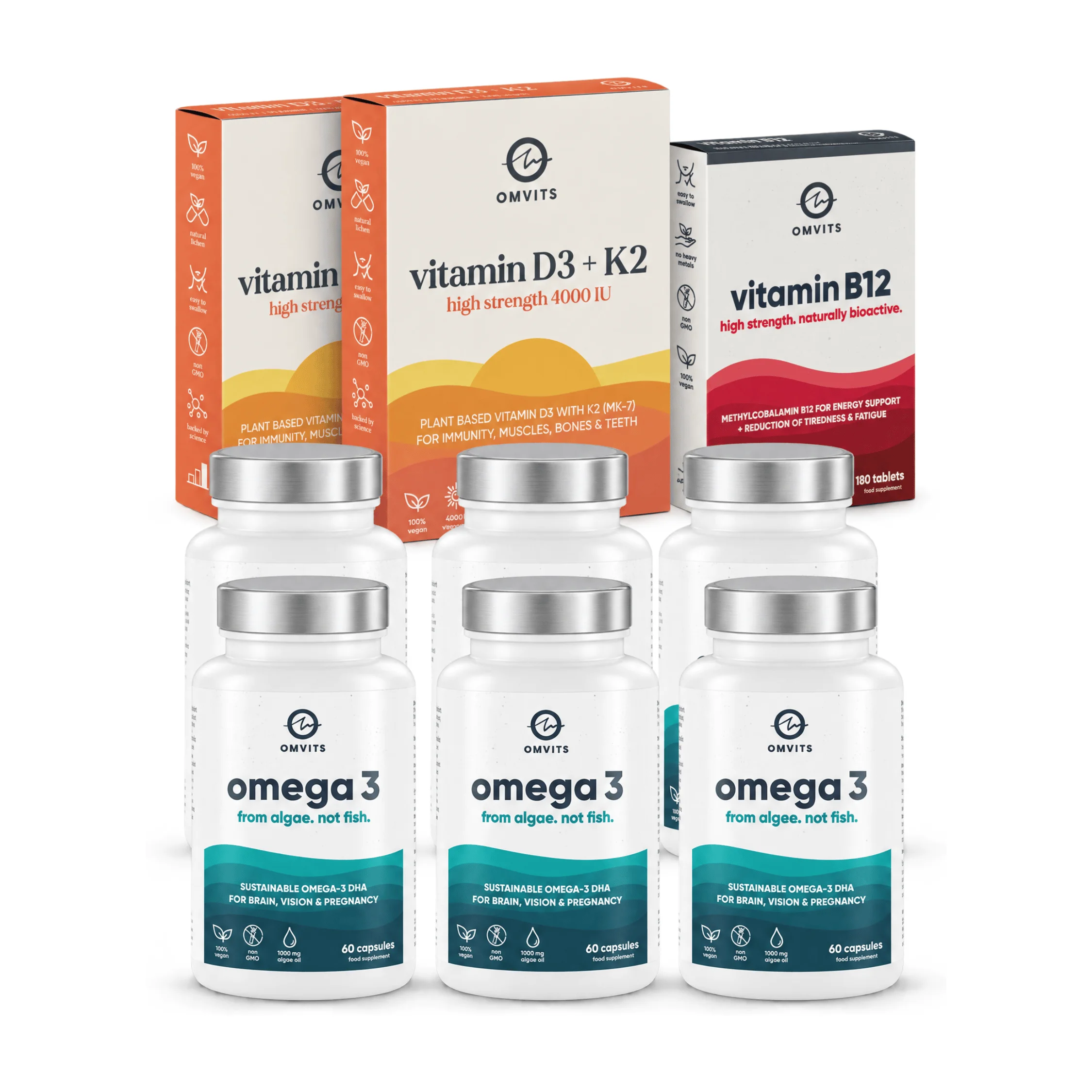 Vegan Essentials 6-Month Saver Bundle - Omega-3 DHA + Vitamin D + Vitamin B12