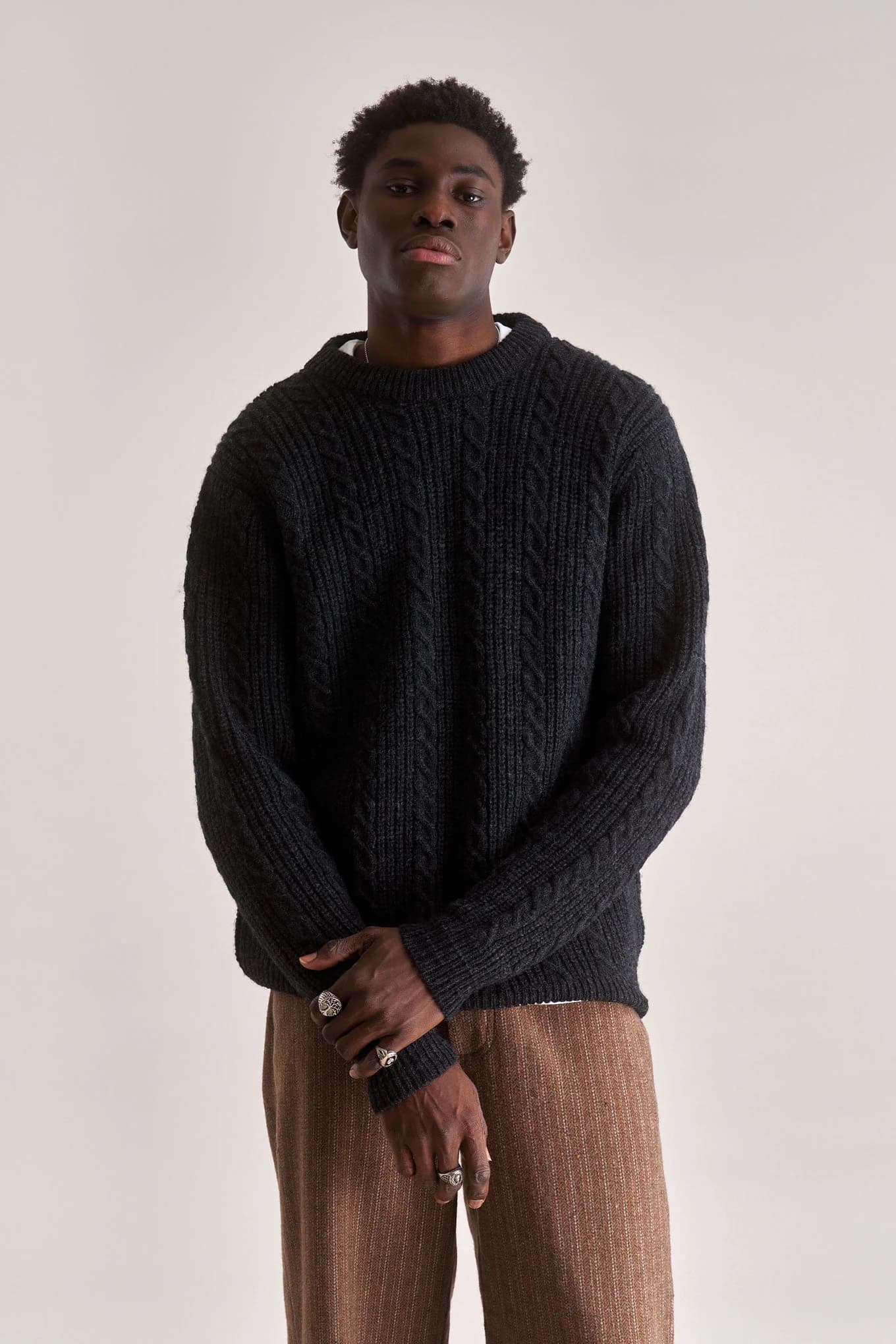 CABLE Lambswool Jumper - Dark Charcoal