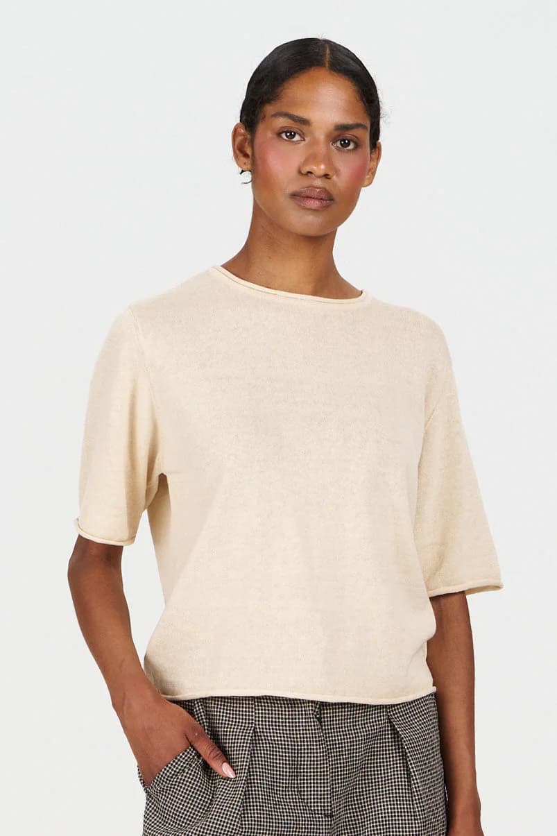 CAMILLE Organic Ramie Cotton Tee - Almond