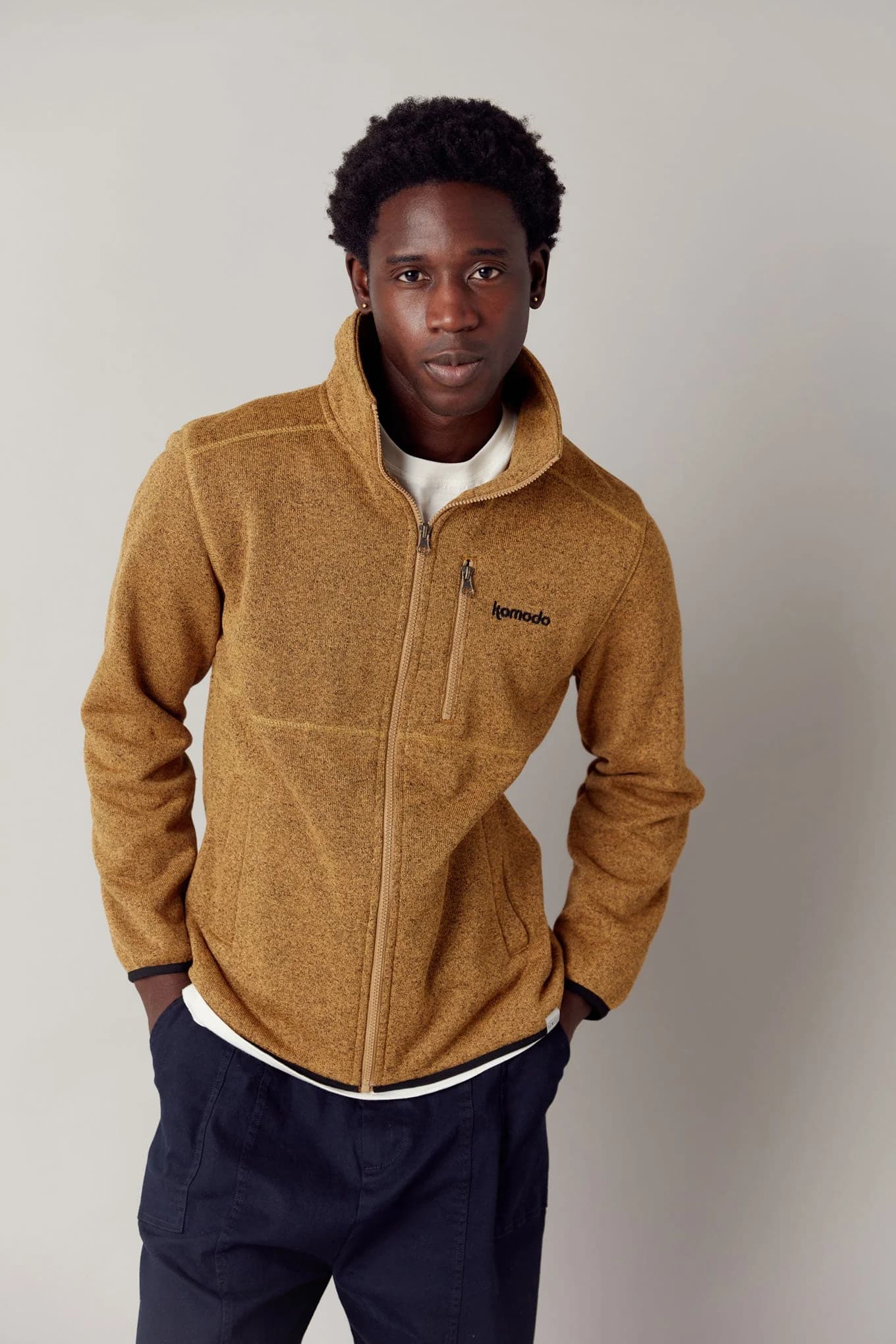 Recycled PET Fleece Coat in Mustard – image 1