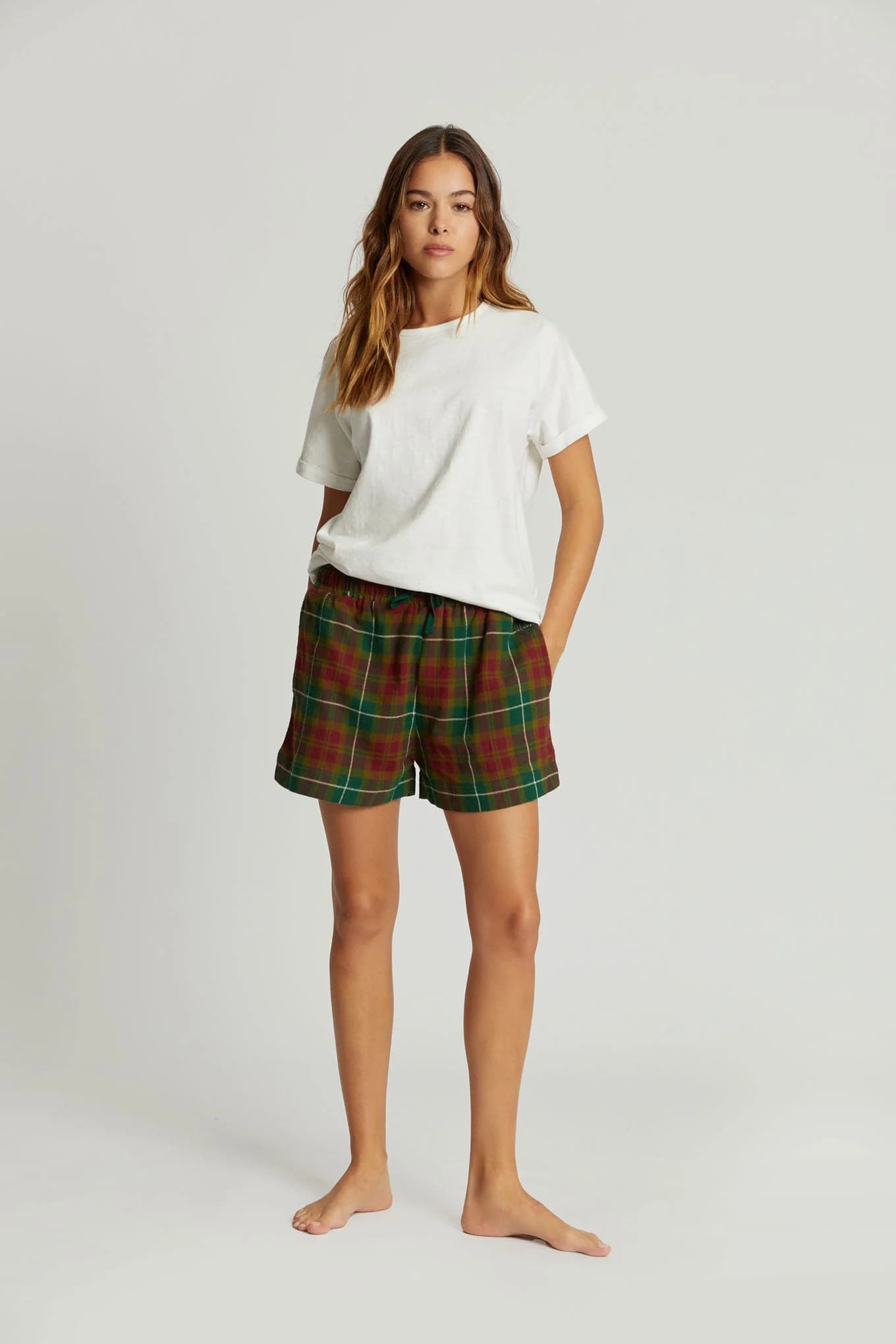 Organic Cotton Pyjama Shorts in Green Check – image 1