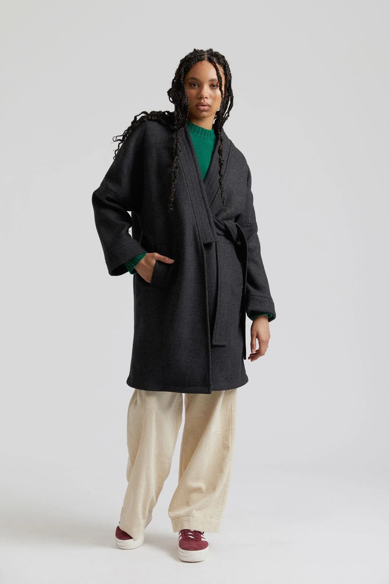 Kaia Wool Blend Twill Coat Charcoal – image 1