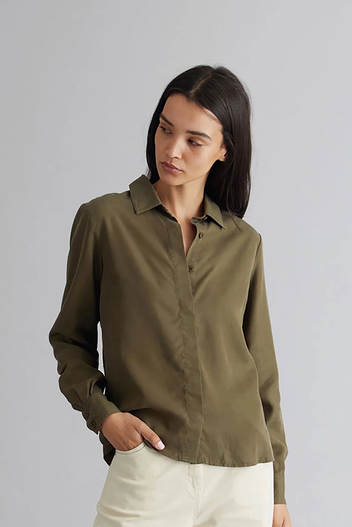 Kenji Tencel Shirt Khaki – image 1