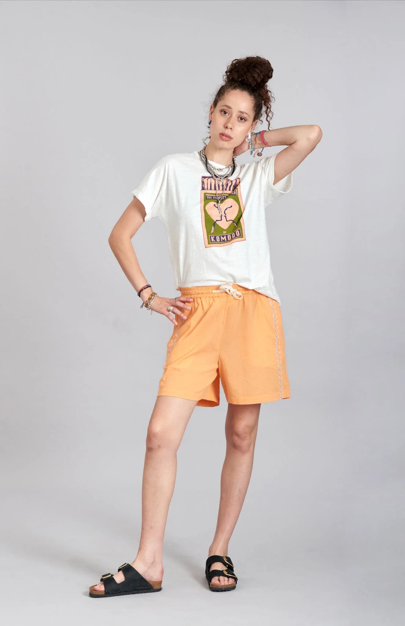 Organic Cotton Embroidery Shorts Cantaloupe – image 1