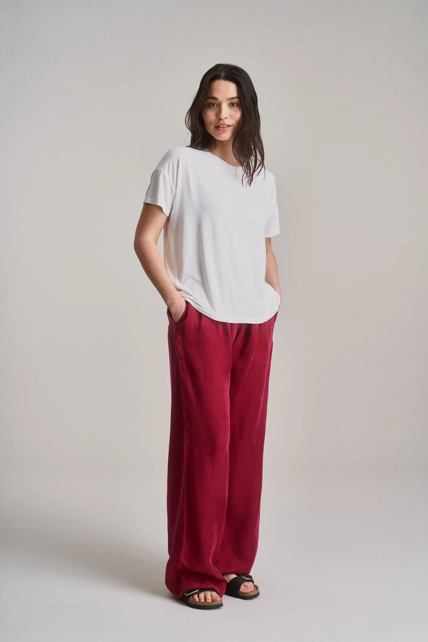 LOLA Cupro Wide Leg Trousers – Berry