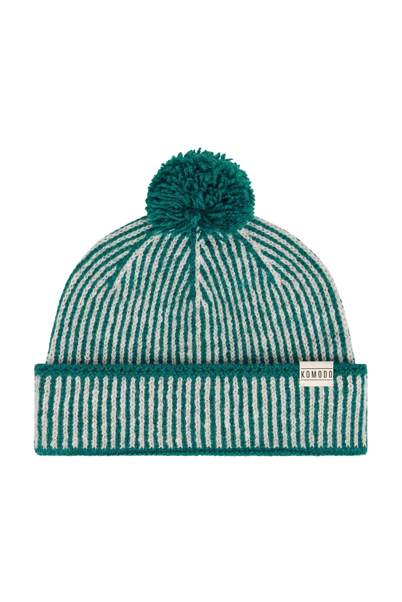 NARA Rib Knit Lambswool Bobble Hat Evergreen – image 1