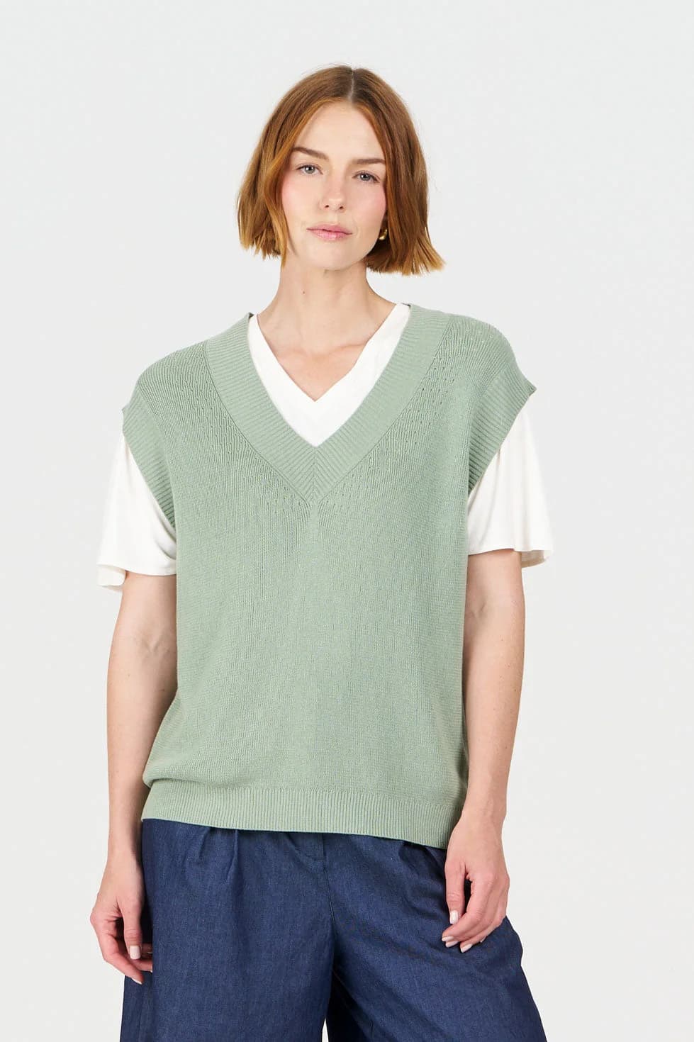 SANDER Organic Ramie Cotton Vest - Sage