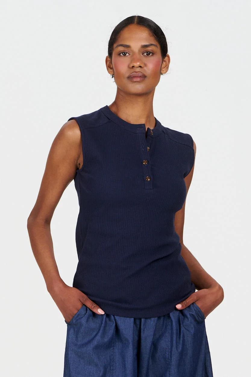 Tina Organic Cotton Rib Tank - Navy