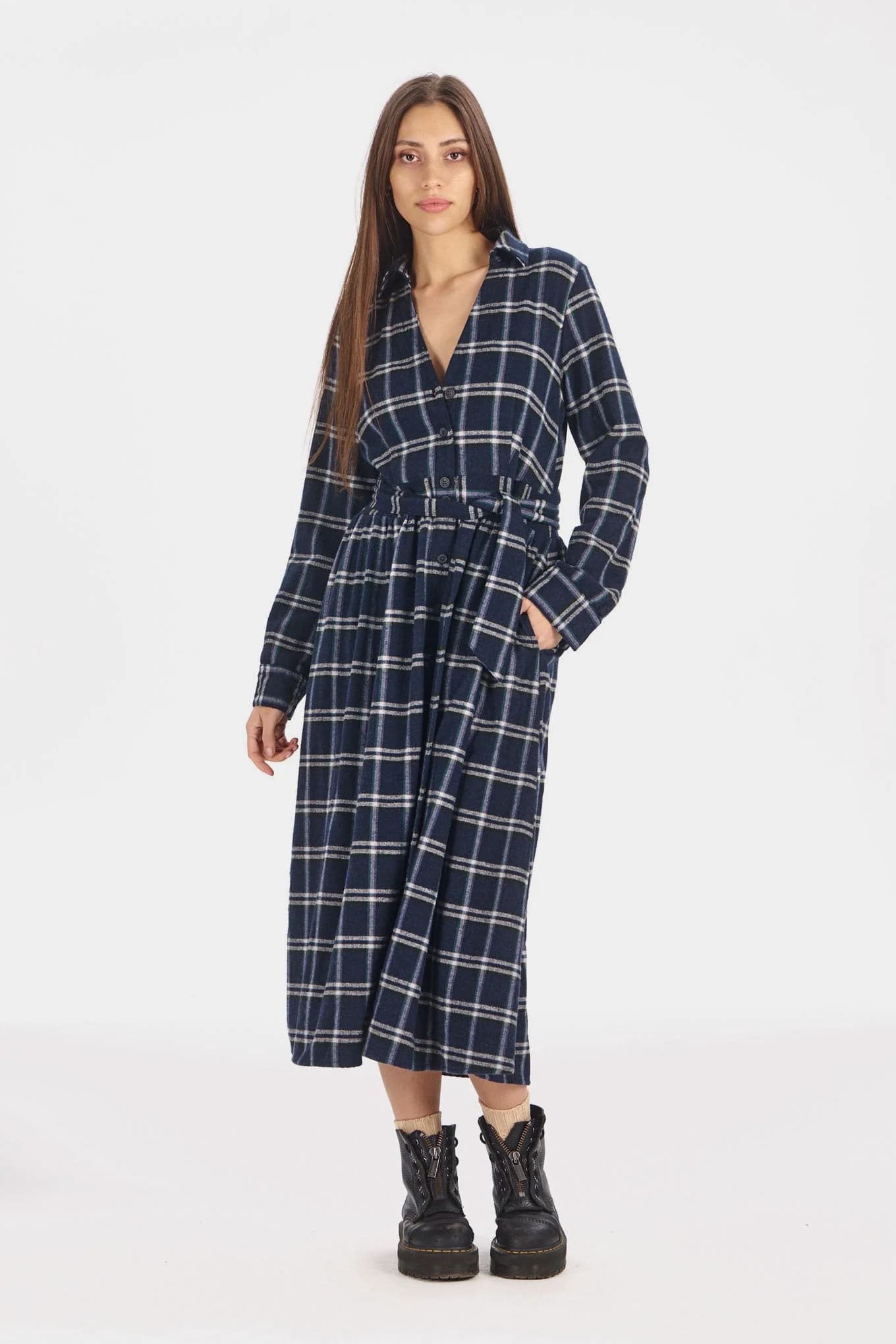 Highland Organic Cotton Dress - Navy / Green Check – image 1