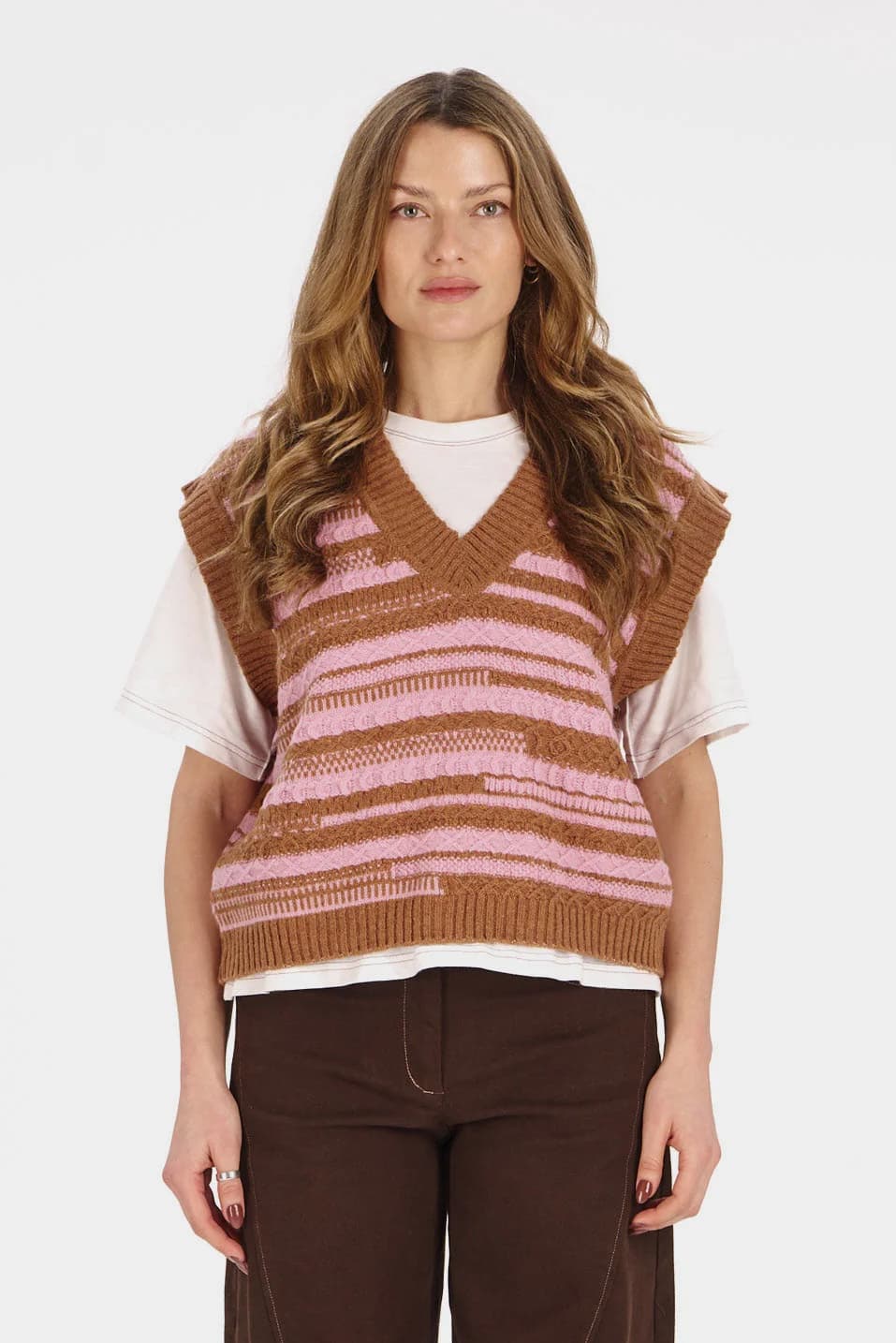 Allie Merino Vest - Chocolate & Pink – image 1