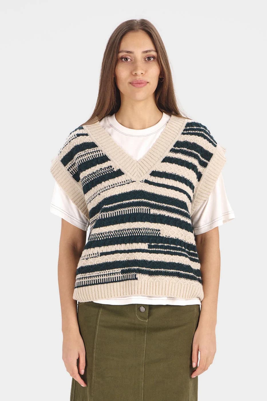 Allie Merino Vest - Dark Green & Sand – image 1