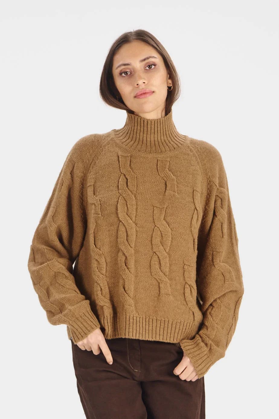 Lambswool Cable Knit Jumper in Camel – image 1