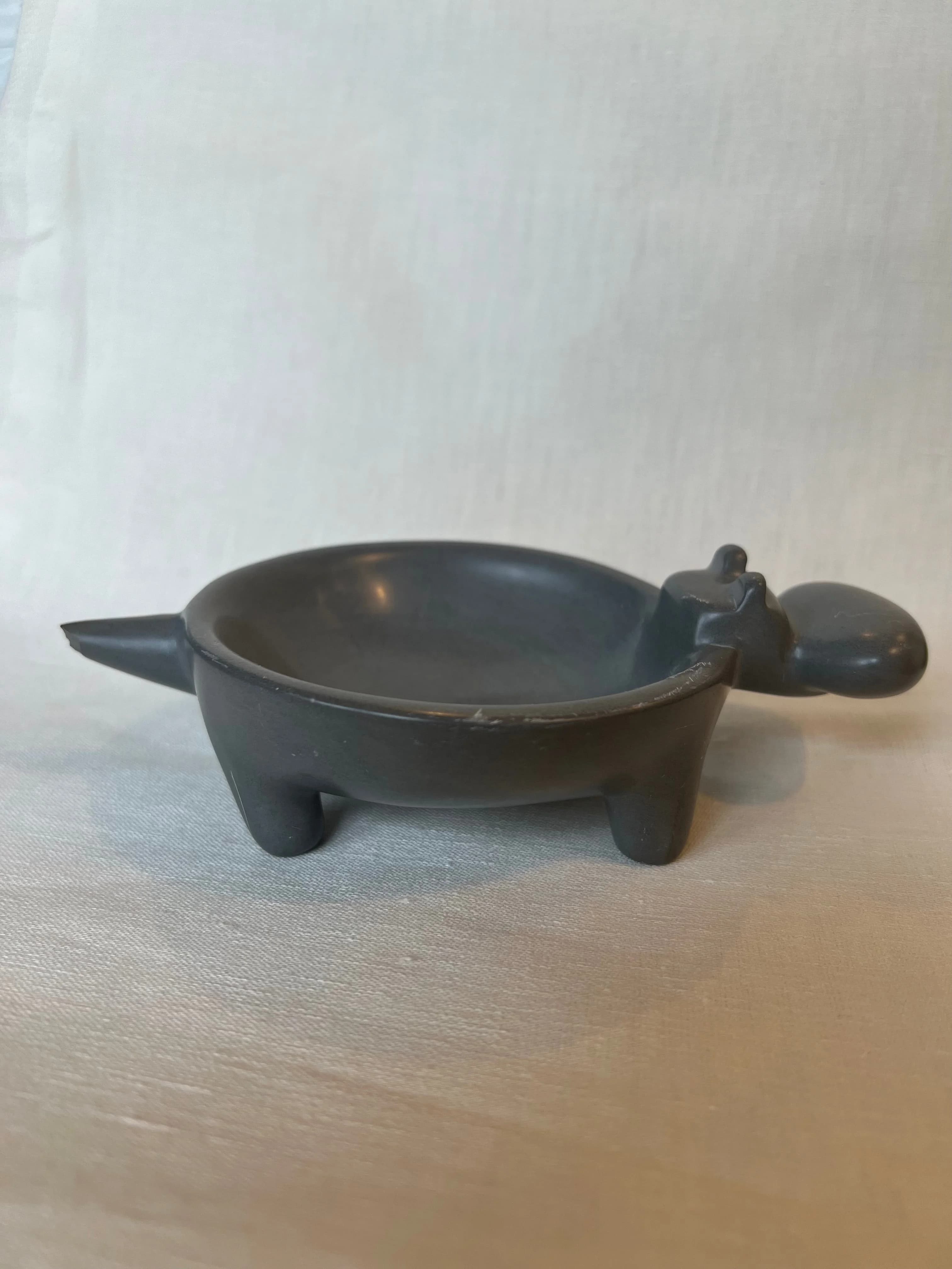 Kenyan Soapstone Hippo Dish - Dark Grey - SAMPLE