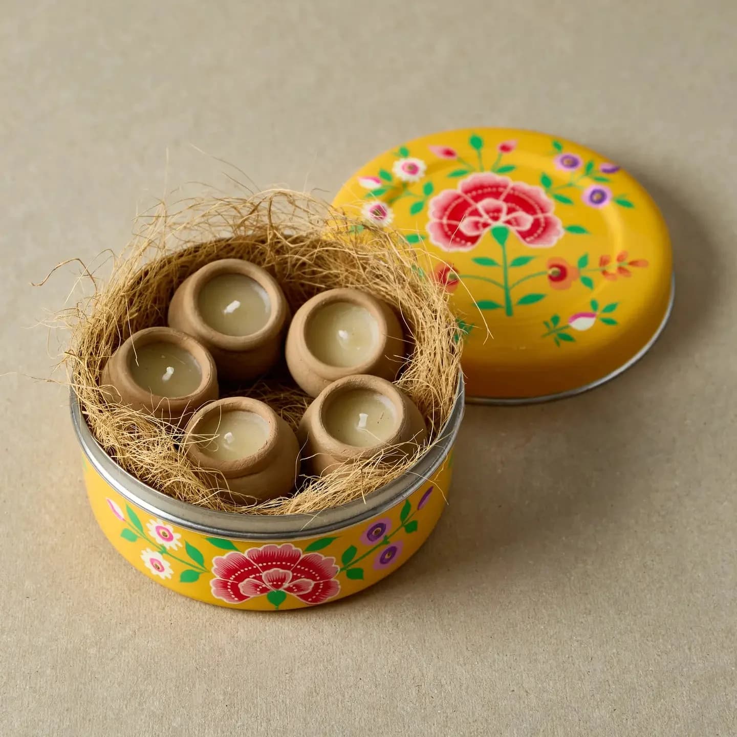 Reusable Hand-Painted Candle Tin | x5 Candles - Yellow