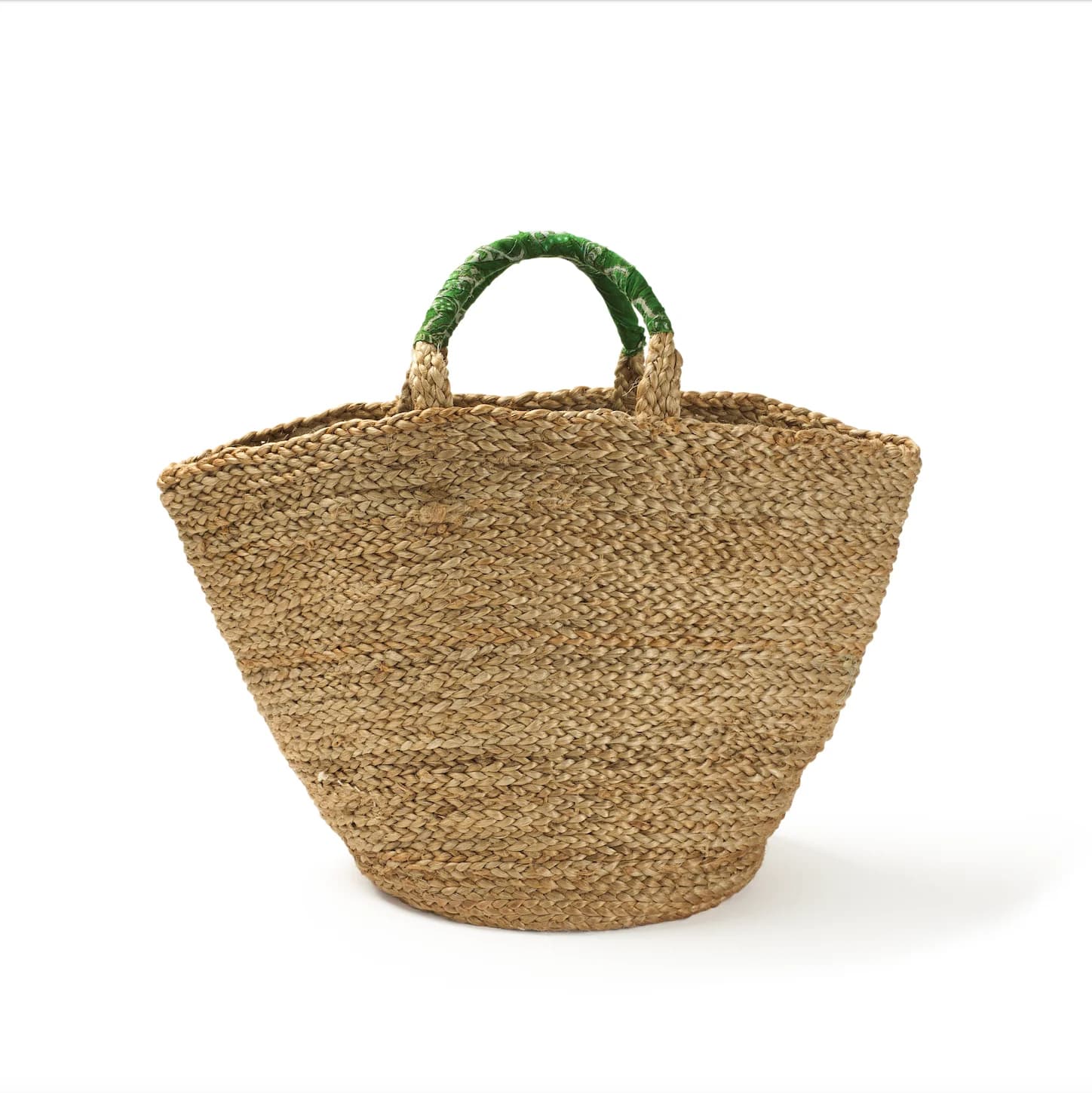 Large Woven Jute Basket with Green Handle – image 1