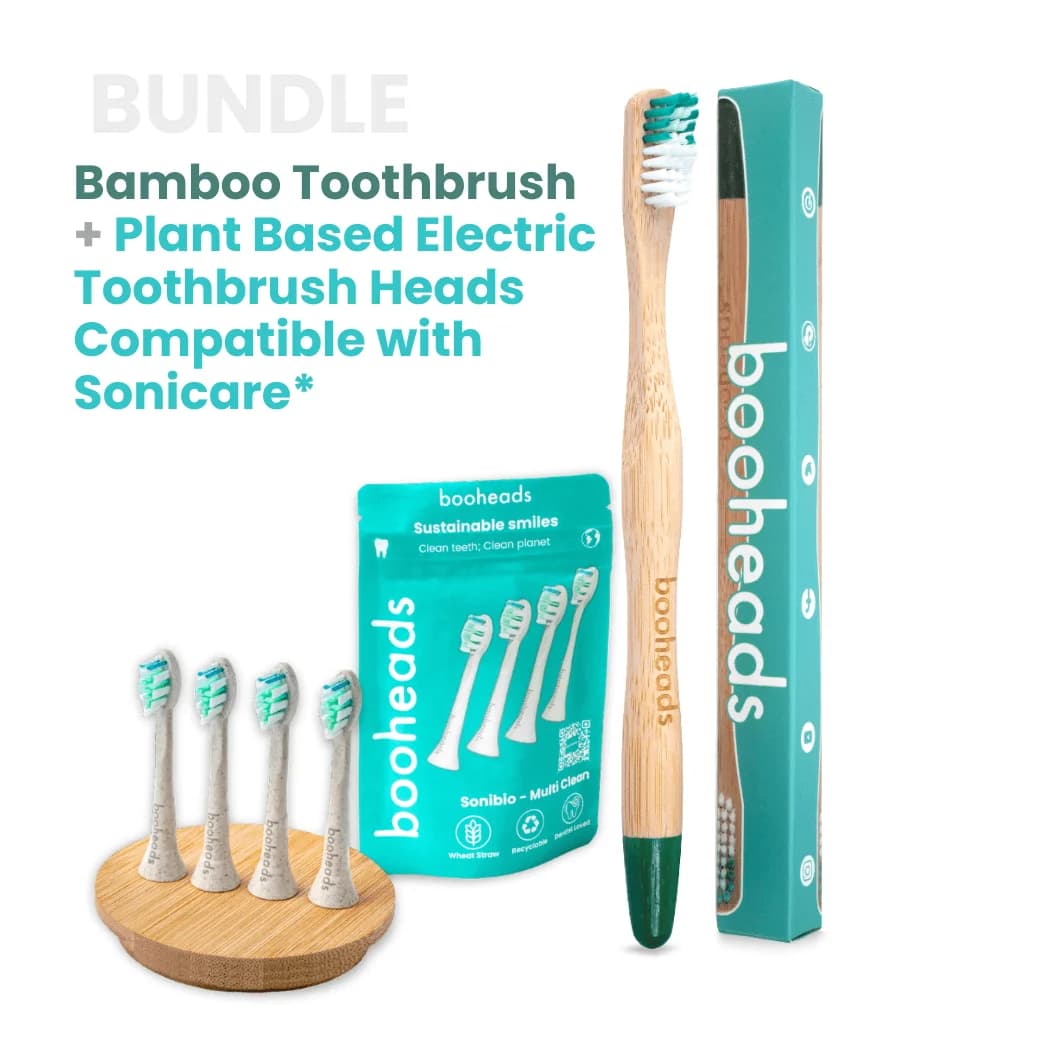 Plant Based Heads Compatible with Sonicare* + Bamboo Toothbrush Bundle