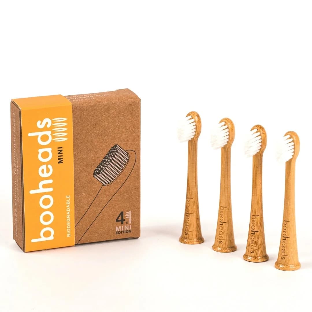 booheads MINI bamboo electric toothbrush heads compatible with Sonicare*, white 4 pack with packaging