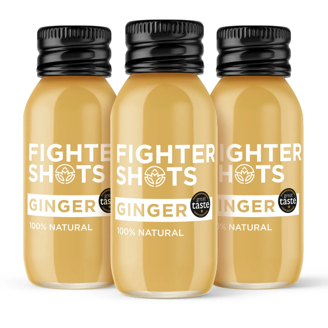 Fighter Shots Organic Ginger Shot - 27g organic cold pressed ginger in every bottle | 60ml | Single, 6-Pack or 12-Pack (USA)