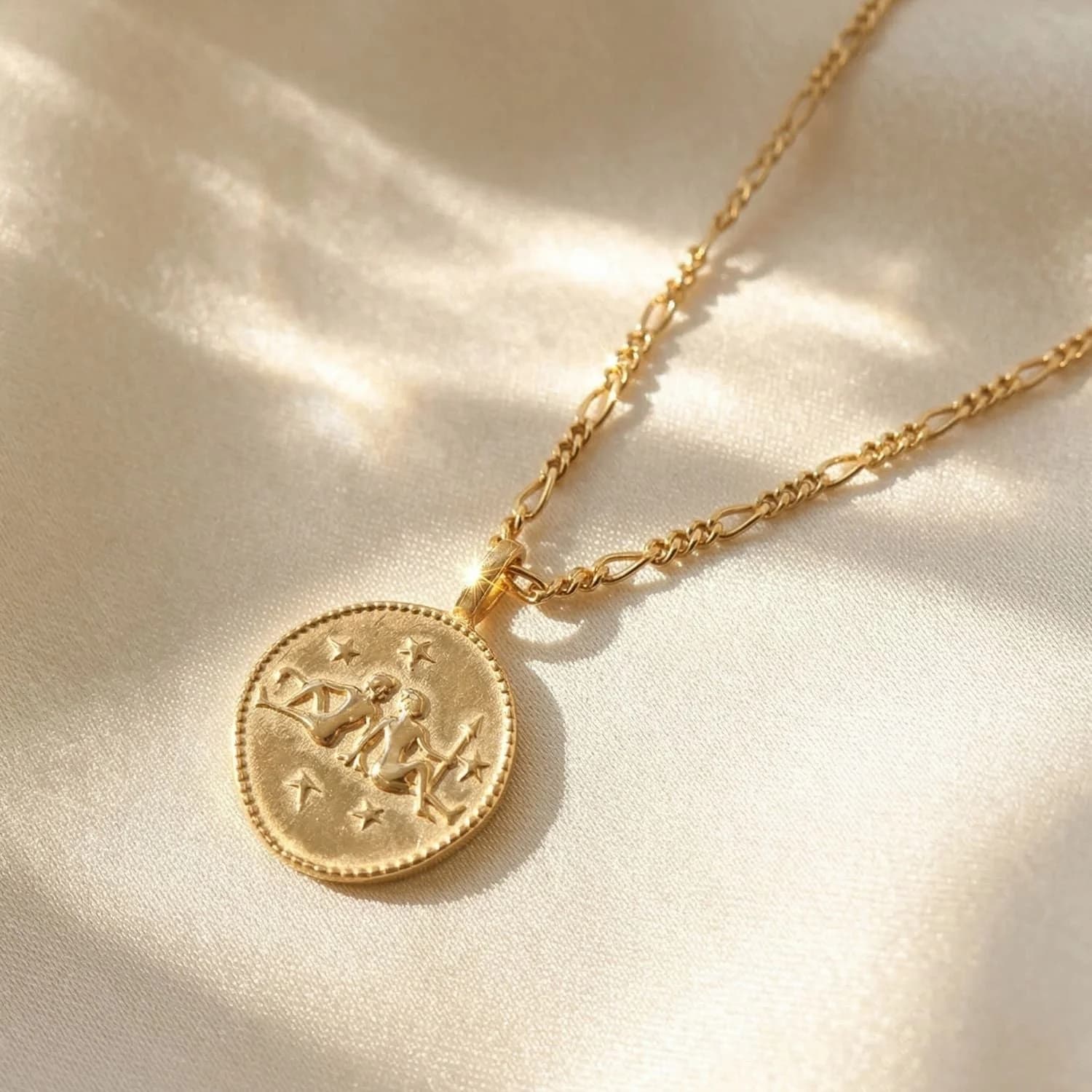 18ct Gold Plated Zodiac Sign Coin Necklace – image 1