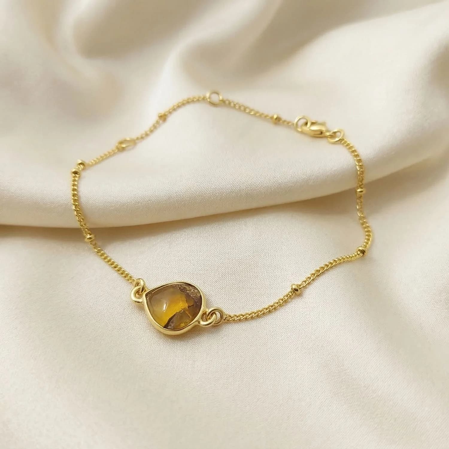 18ct Gold Vermeil Plated Adjustable Citrine November Birthstone Bracelet