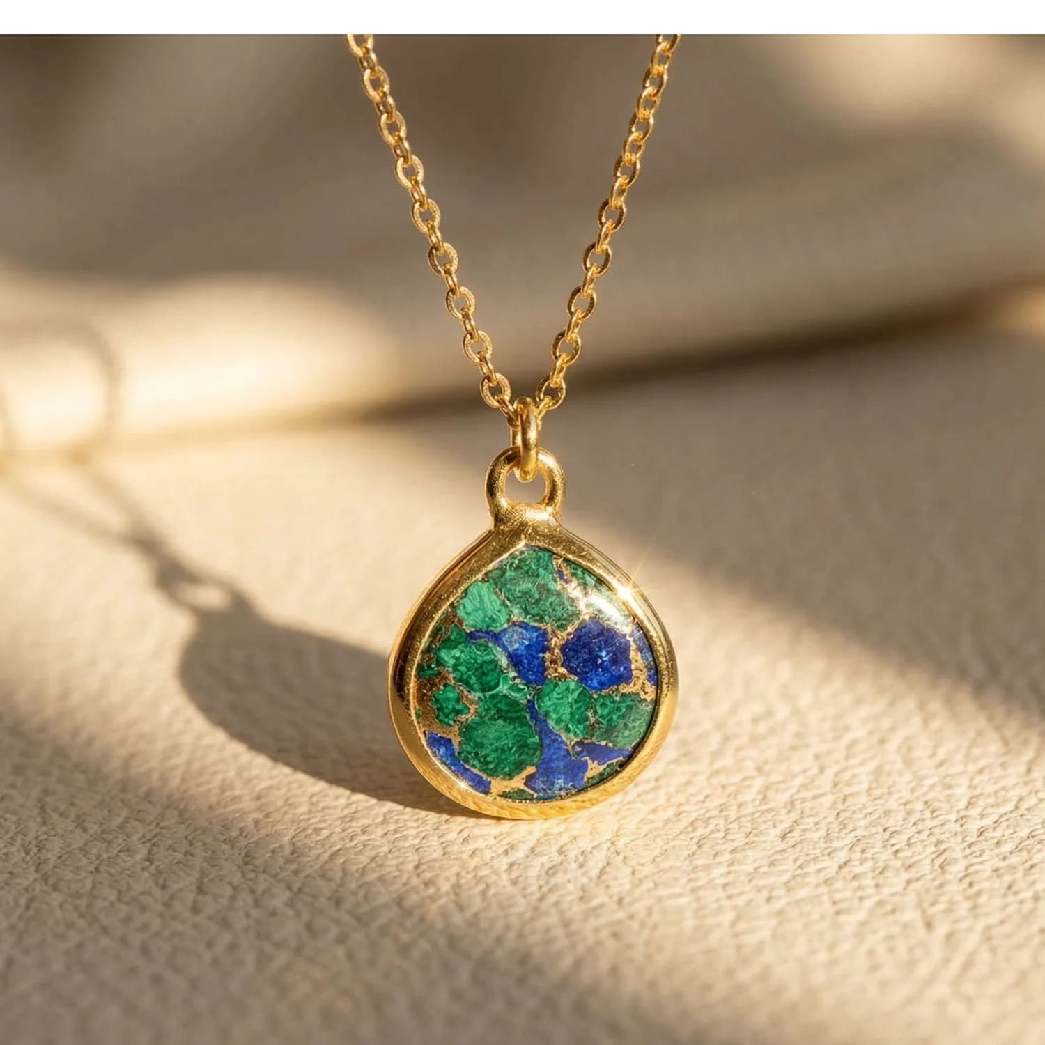 18ct Gold Vermeil Plated Azurite & Malachite Necklace – image 1