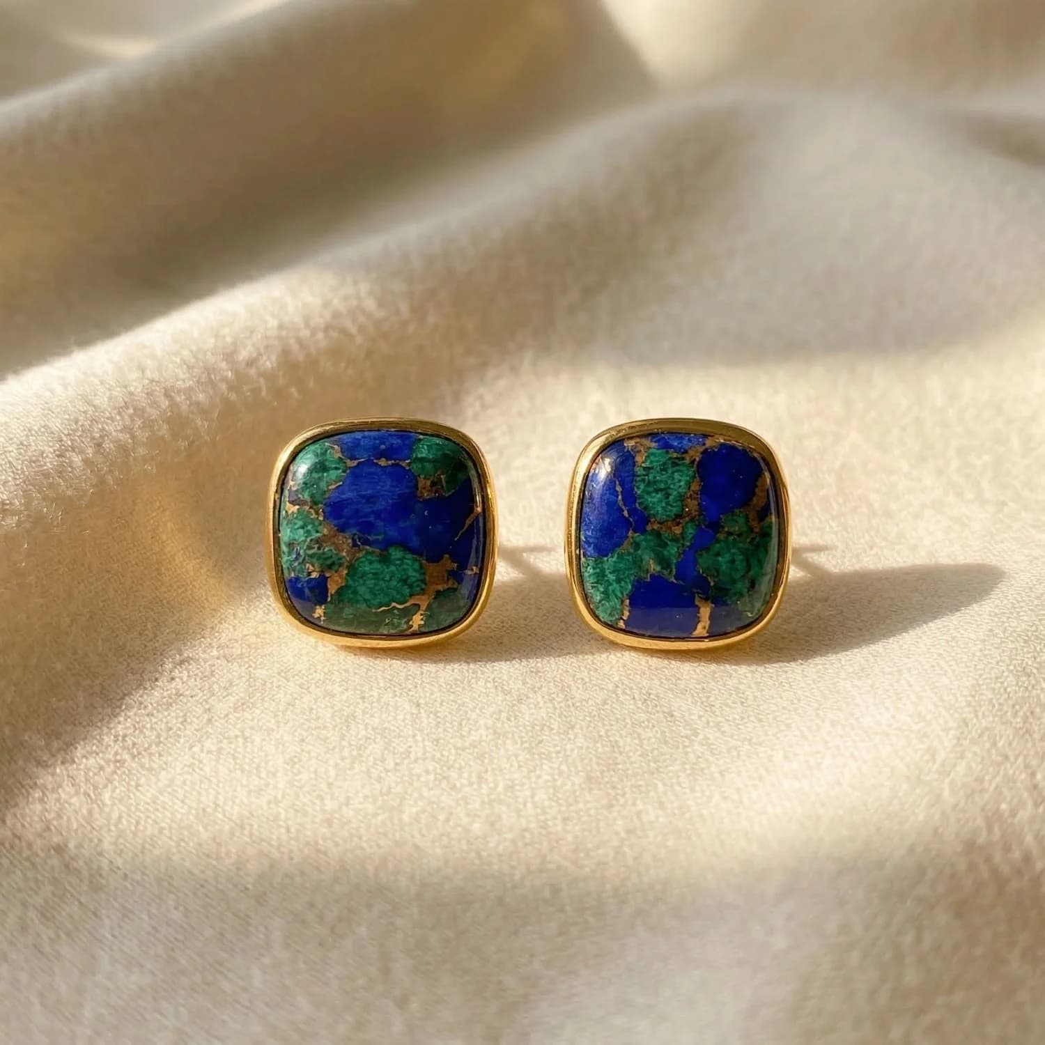 18ct Gold Vermeil Azurite and Malachite Gemstone Stud Earrings – image 1