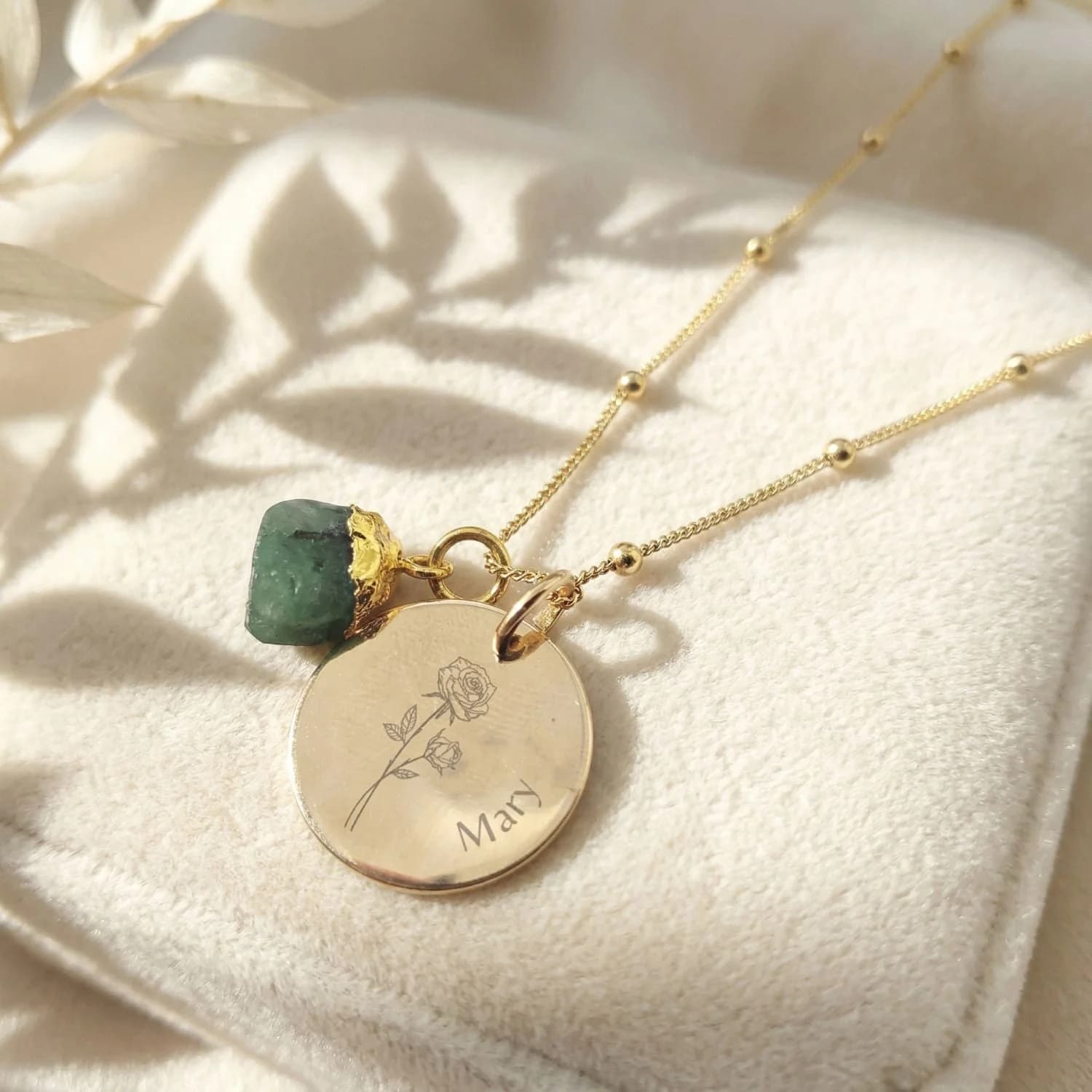 18ct Gold Vermeil Plated Birth Flower, Birthstone And Name Necklace