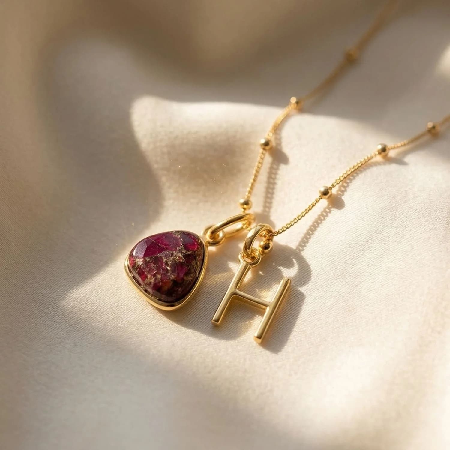 18ct Gold Vermeil Plated Garnet Initial Necklace