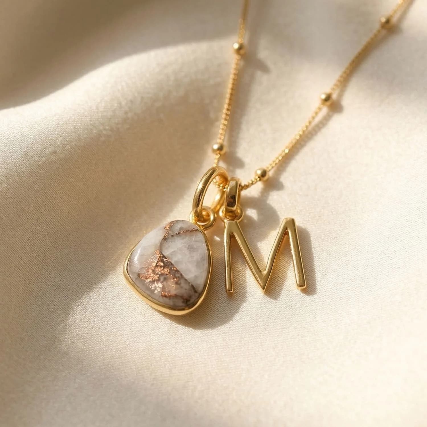 18ct Gold Vermeil Plated Herkimer Diamond April Birthstone Initial Necklace