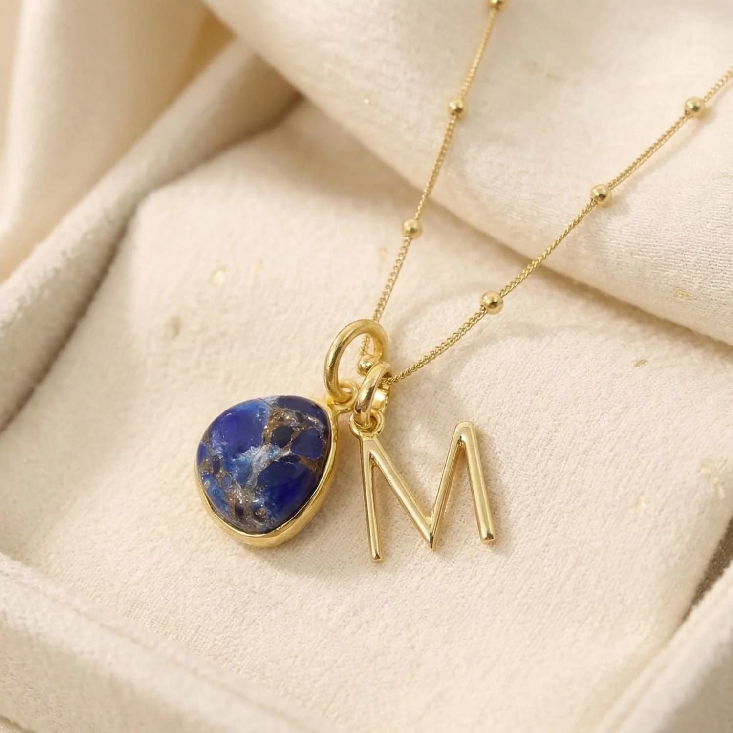 18ct Gold Vermeil Plated Lapis Lazuli Initial Necklace