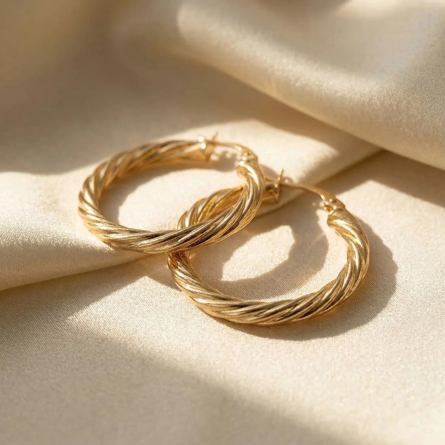 24ct Gold Vermeil Circle Rope Textured Earrings – image 1