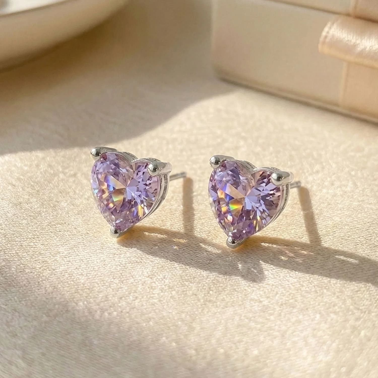 Alexandrite Heart Silver Stud Gemstone Earrings – image 1