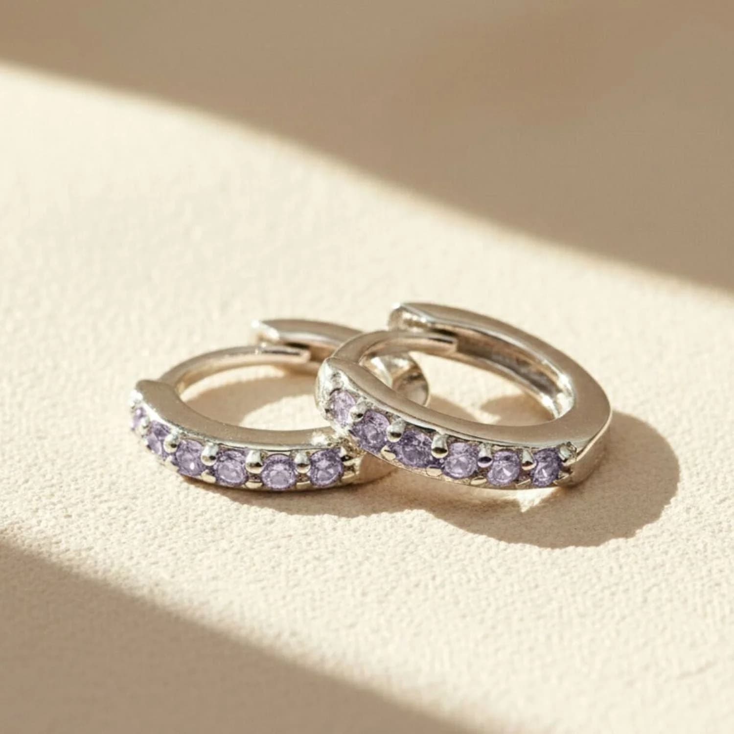 Alexandrite June Birthstone Small Silver Huggie Hoops – image 1