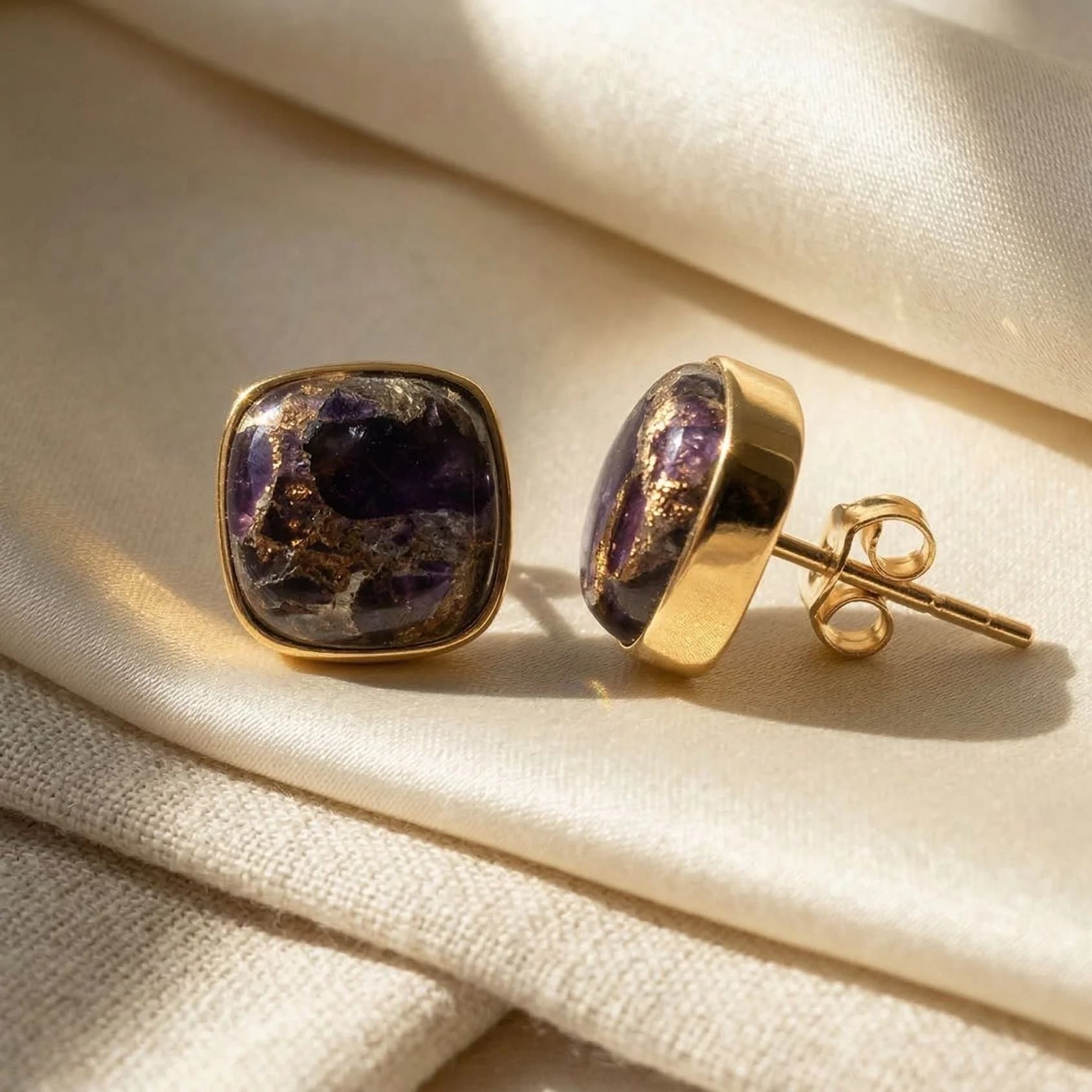 Amethyst February Birthstone Gold Vermeil Stud Earrings – image 1