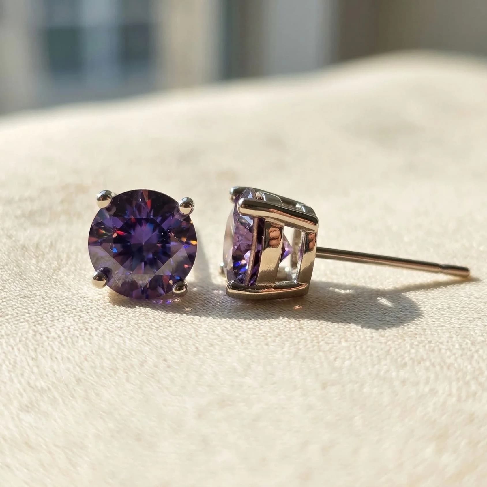Amethyst Moissanite Crystal Sterling Silver Earrings