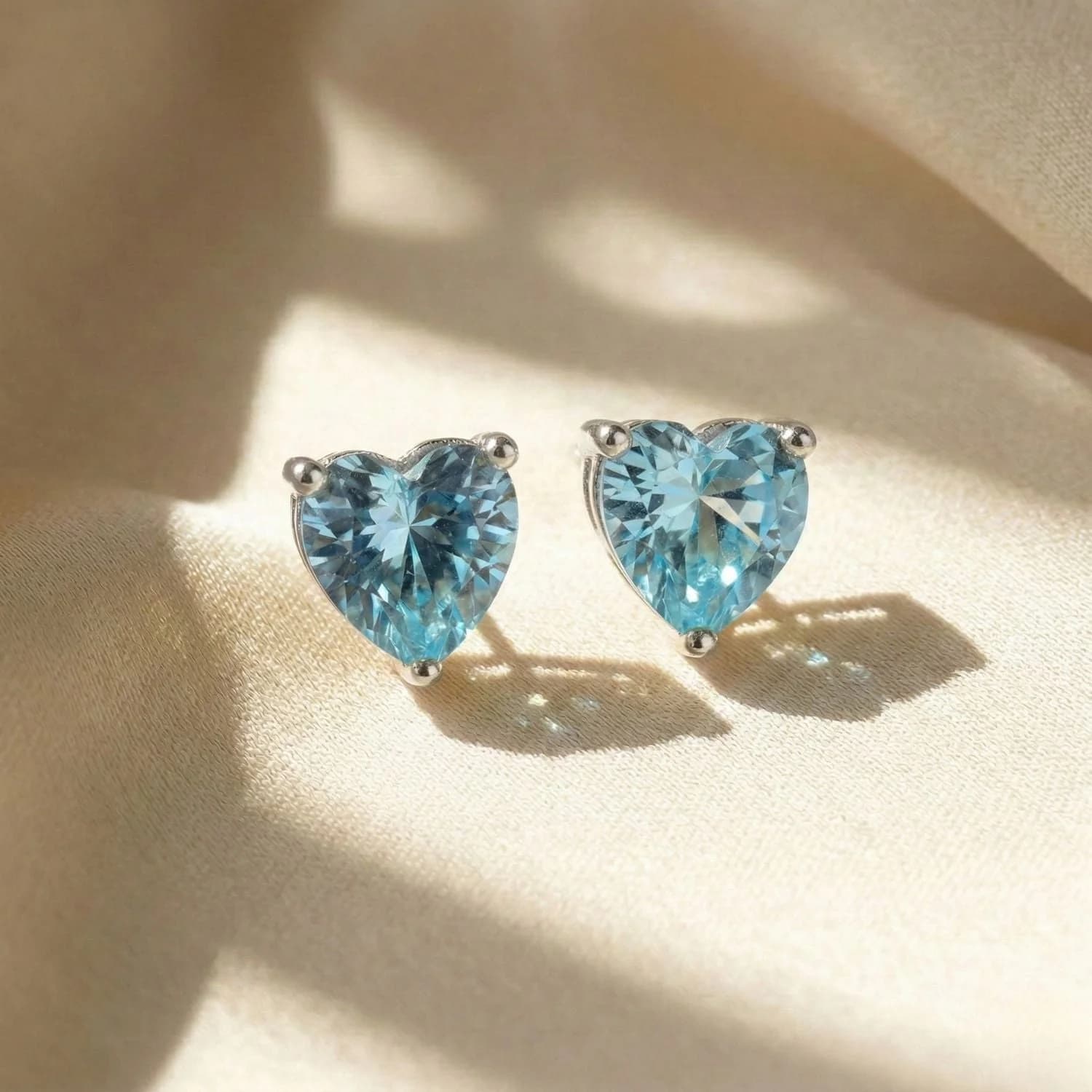 Aquamarine Heart Sterling Silver Stud Earrings – image 1