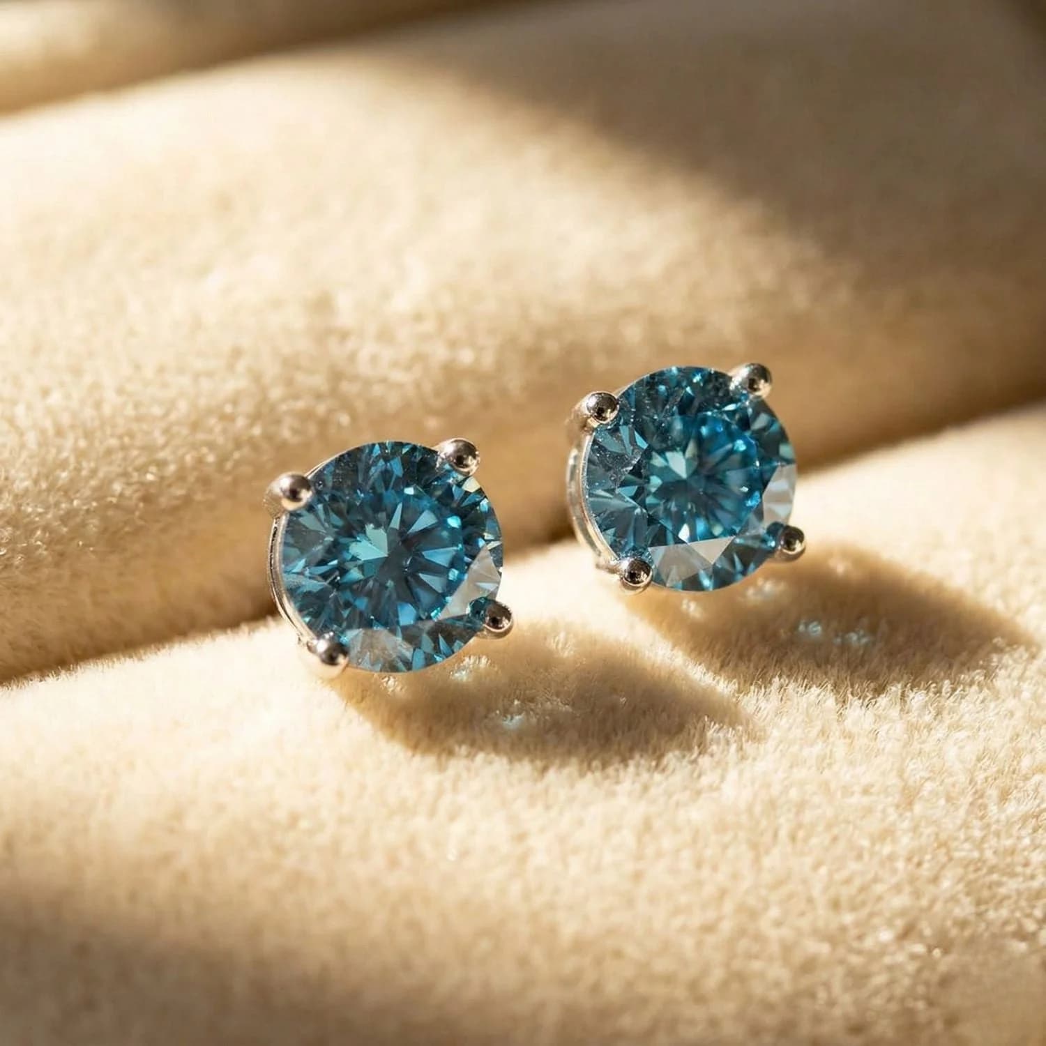 Aquamarine Moissanite Crystal Sterling Silver Earrings