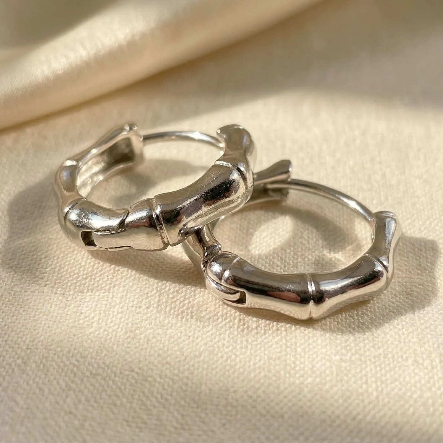 Bamboo Everyday Sterling Silver Huggie Hoop Earrings – image 1