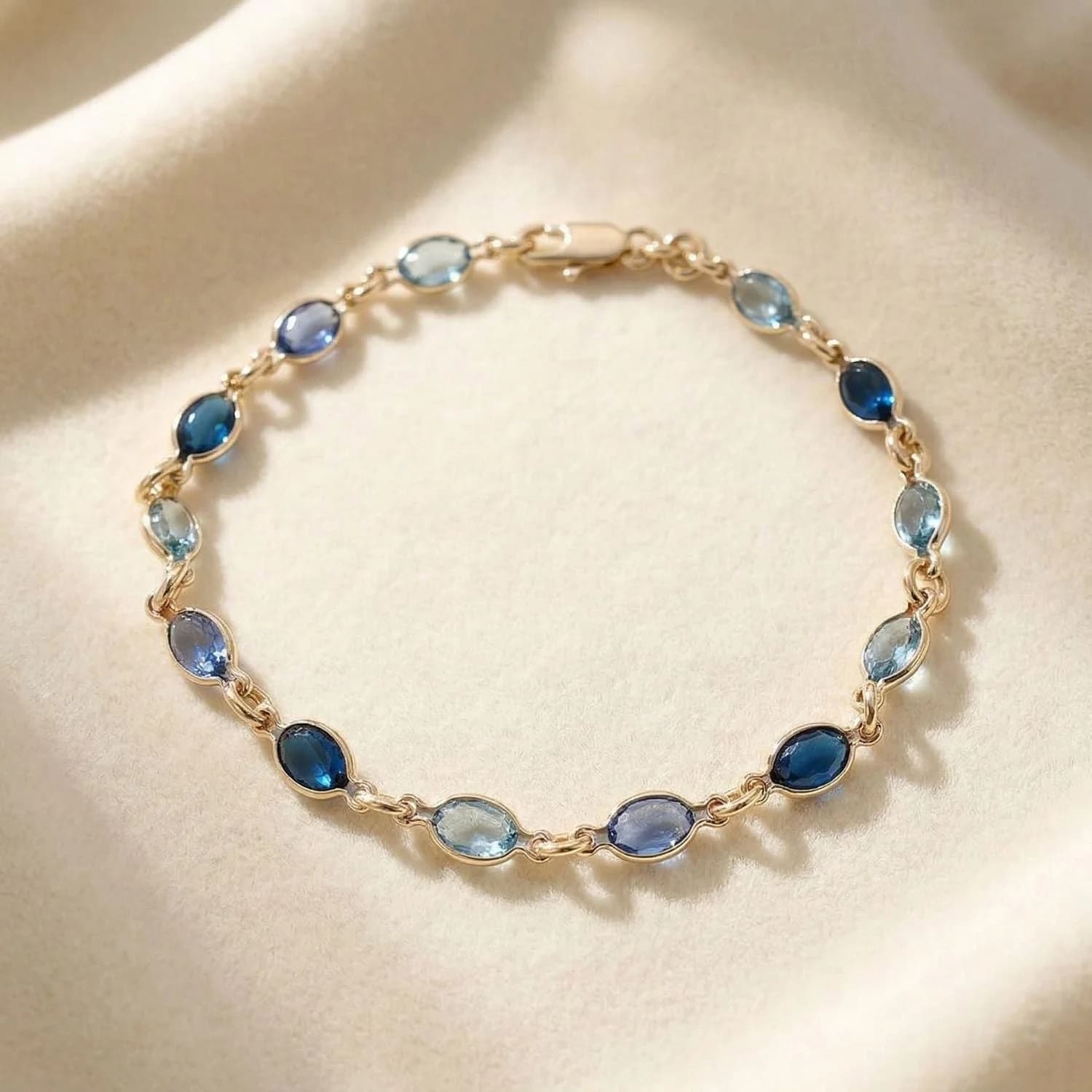 Blue Crystal Multi Gemstone Gold Plated Bracelet – image 1