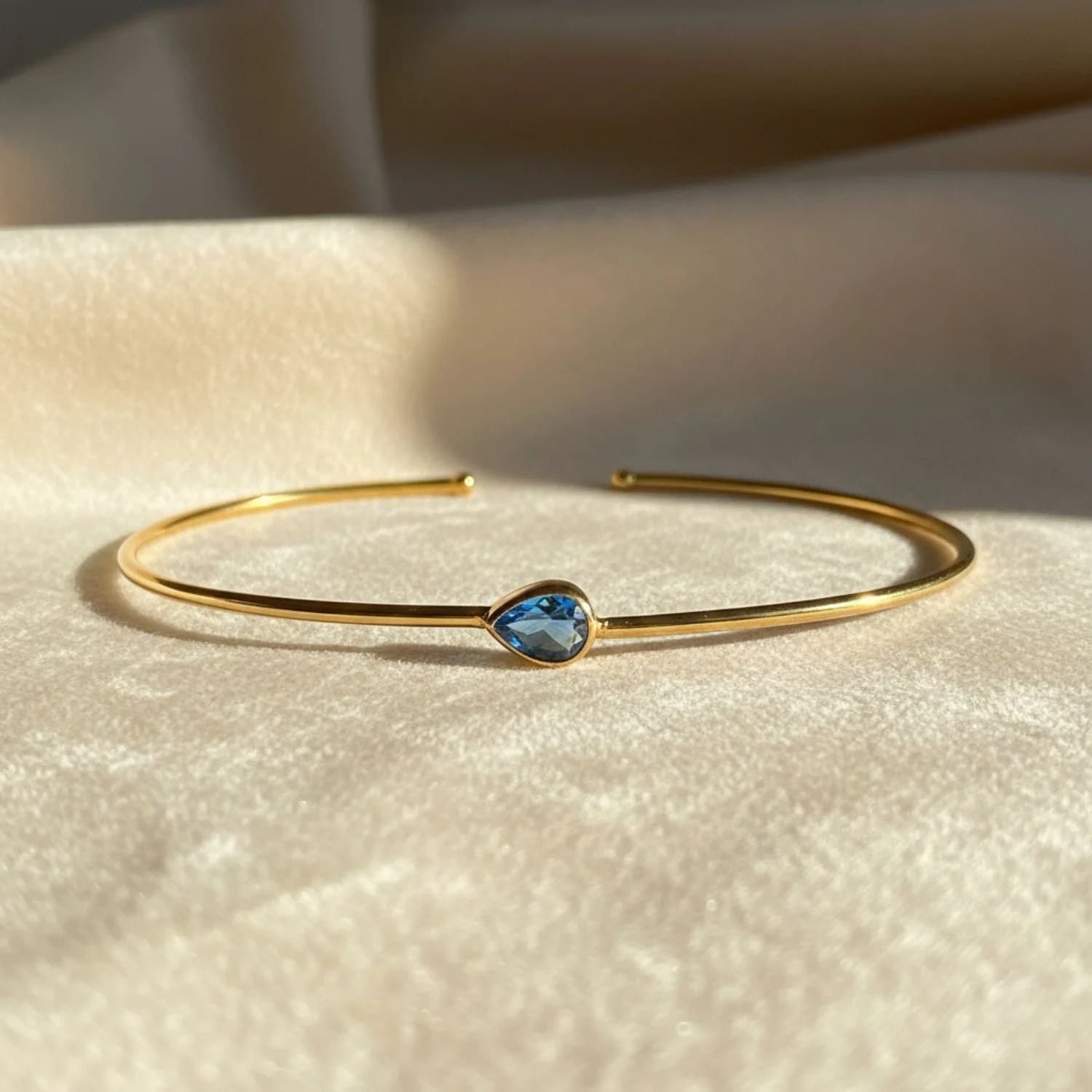 Blue Topaz December Birthstone Gold Vermeil Bangle – image 1