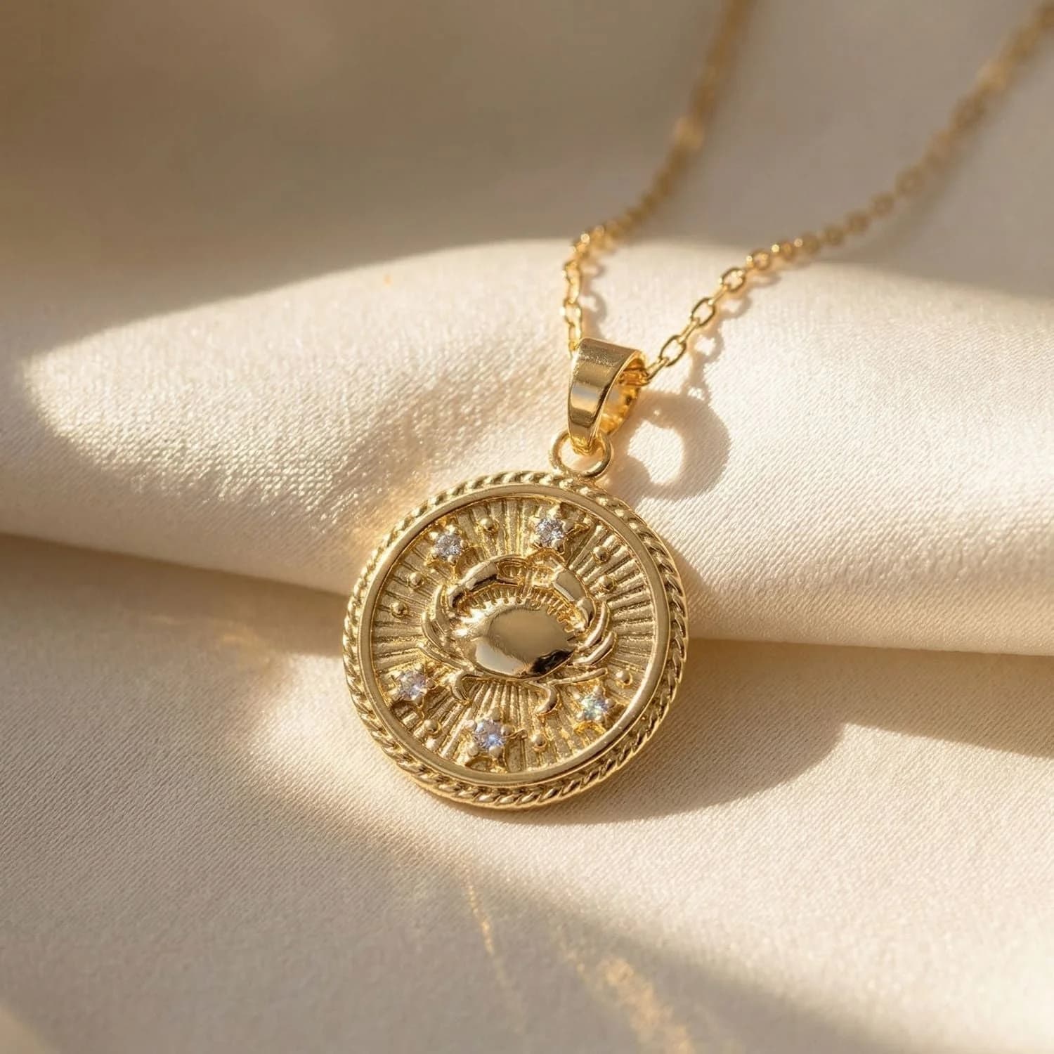 Cancer Gold Plated Zodiac Astrology Pendant Charm Necklace