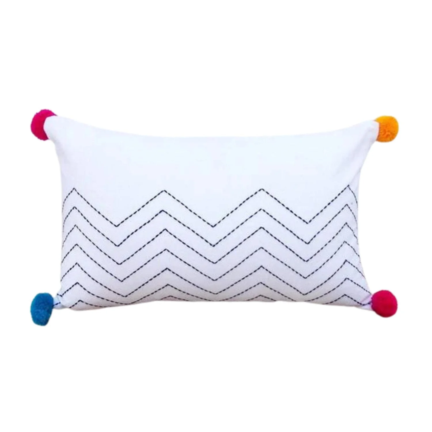 Chevron White Pillow Cover with Zig Zag Embroidery – image 1