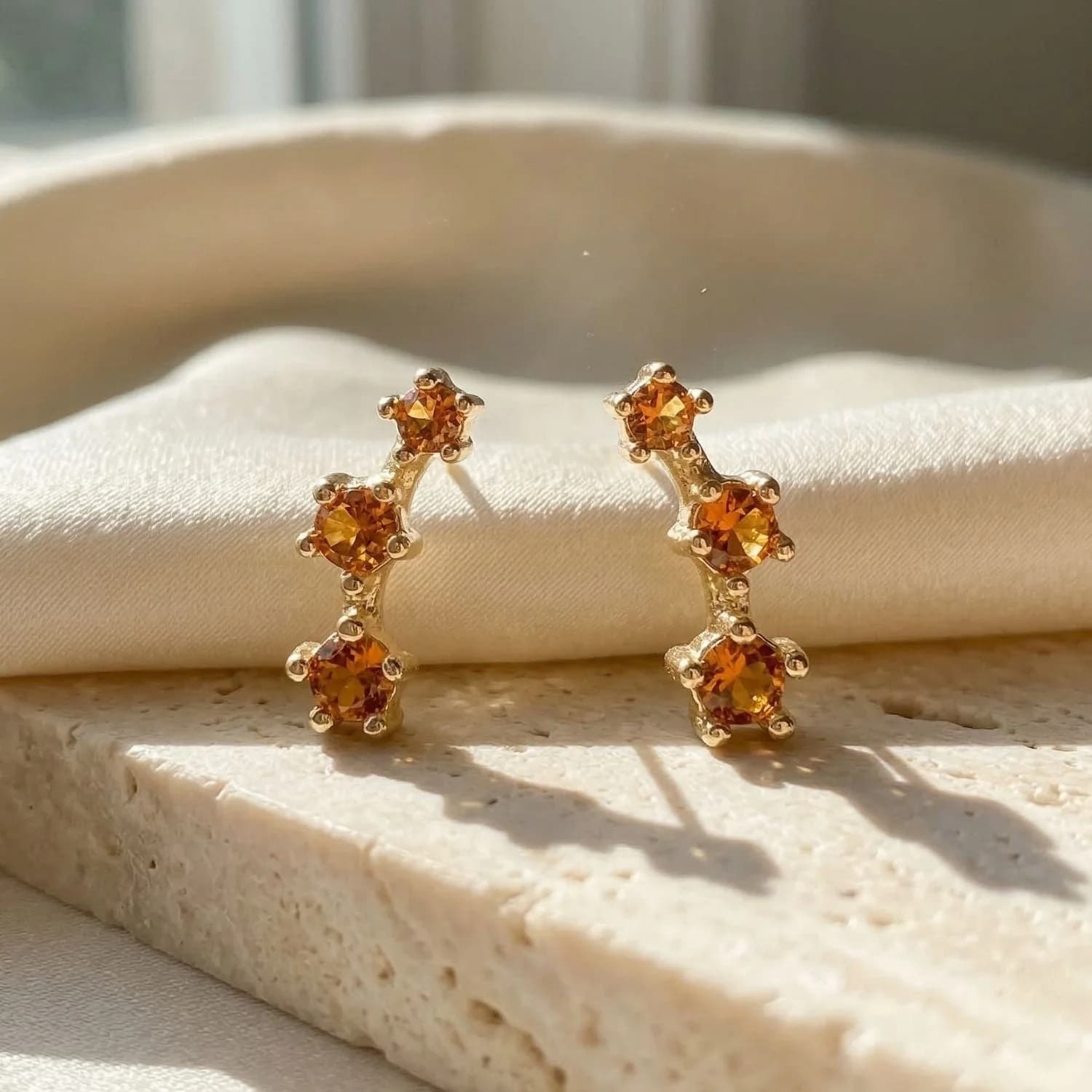 Citrine November Birthstone Climber Stud Earrings – image 1