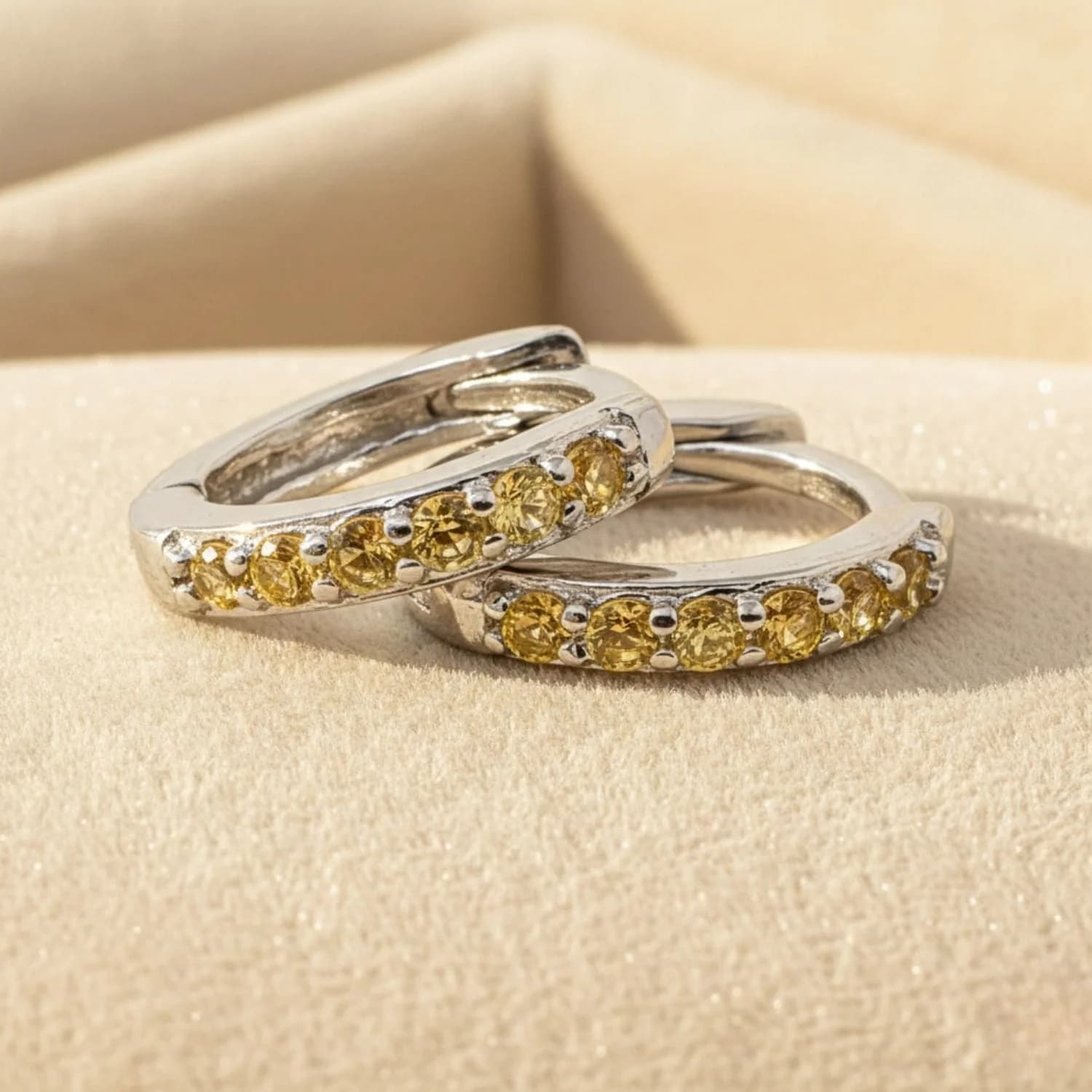Citrine November Birthstone Small Silver Huggie Hoops – image 1