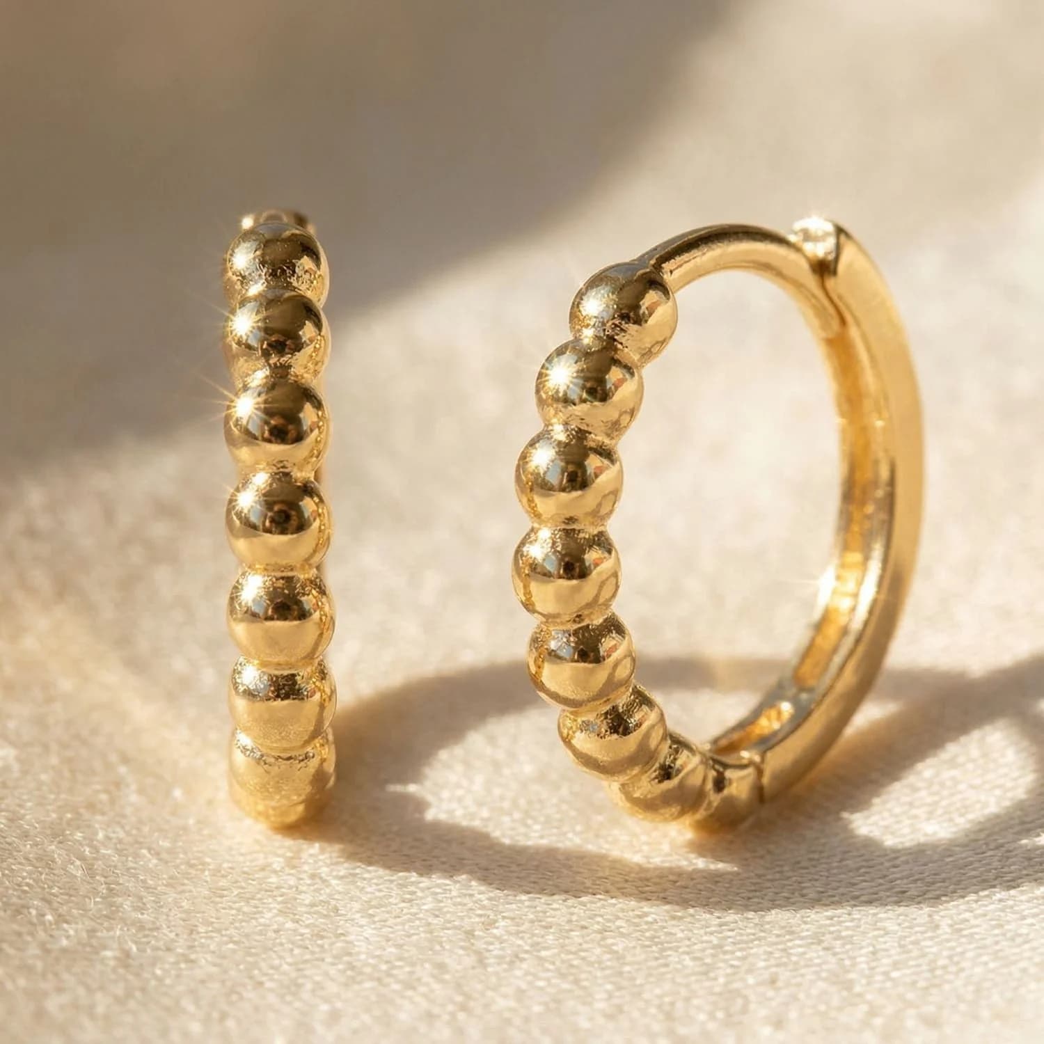 Dainty Beaded Huggie Hoop Gold Plated Earrings – image 1