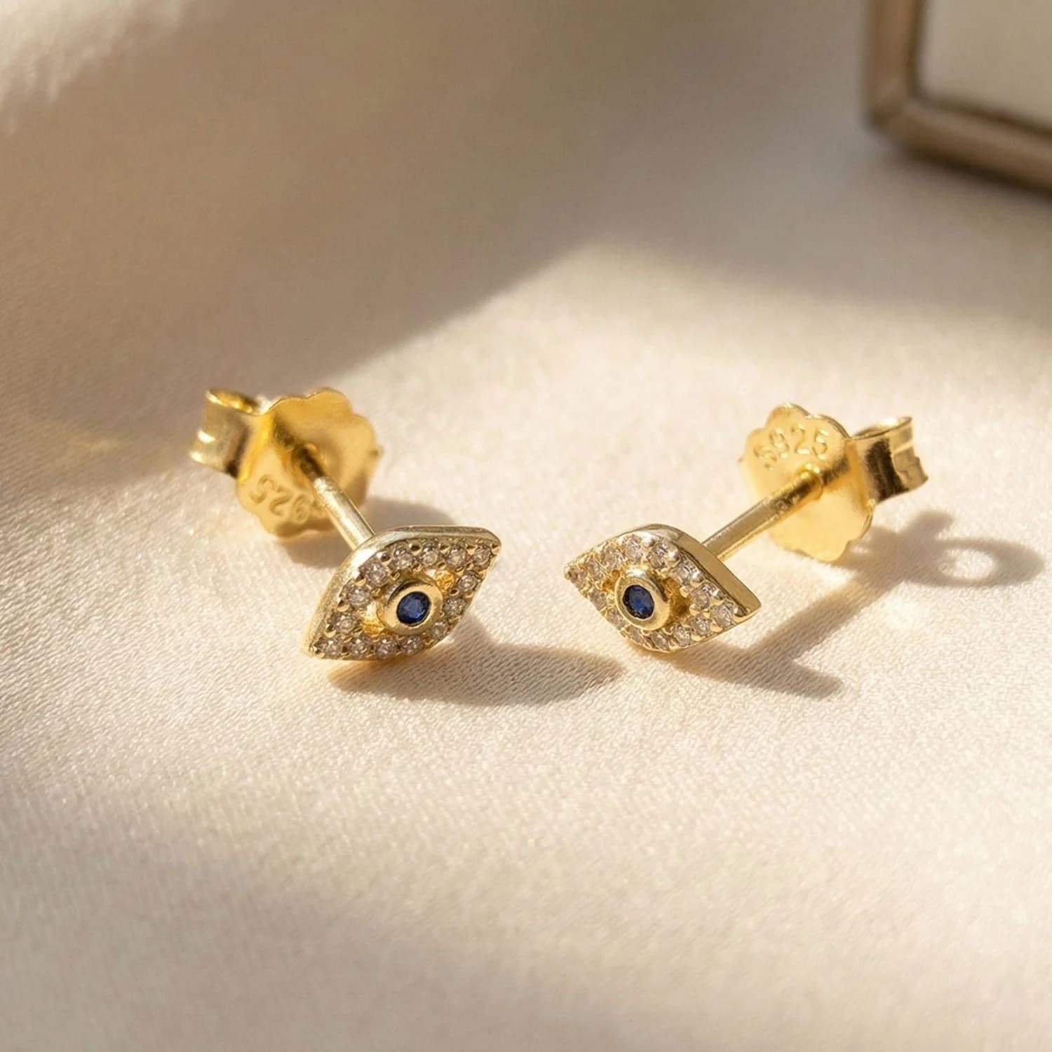 Dainty Evil Eye Gold Plated Minimalist Stud Earrings – image 1