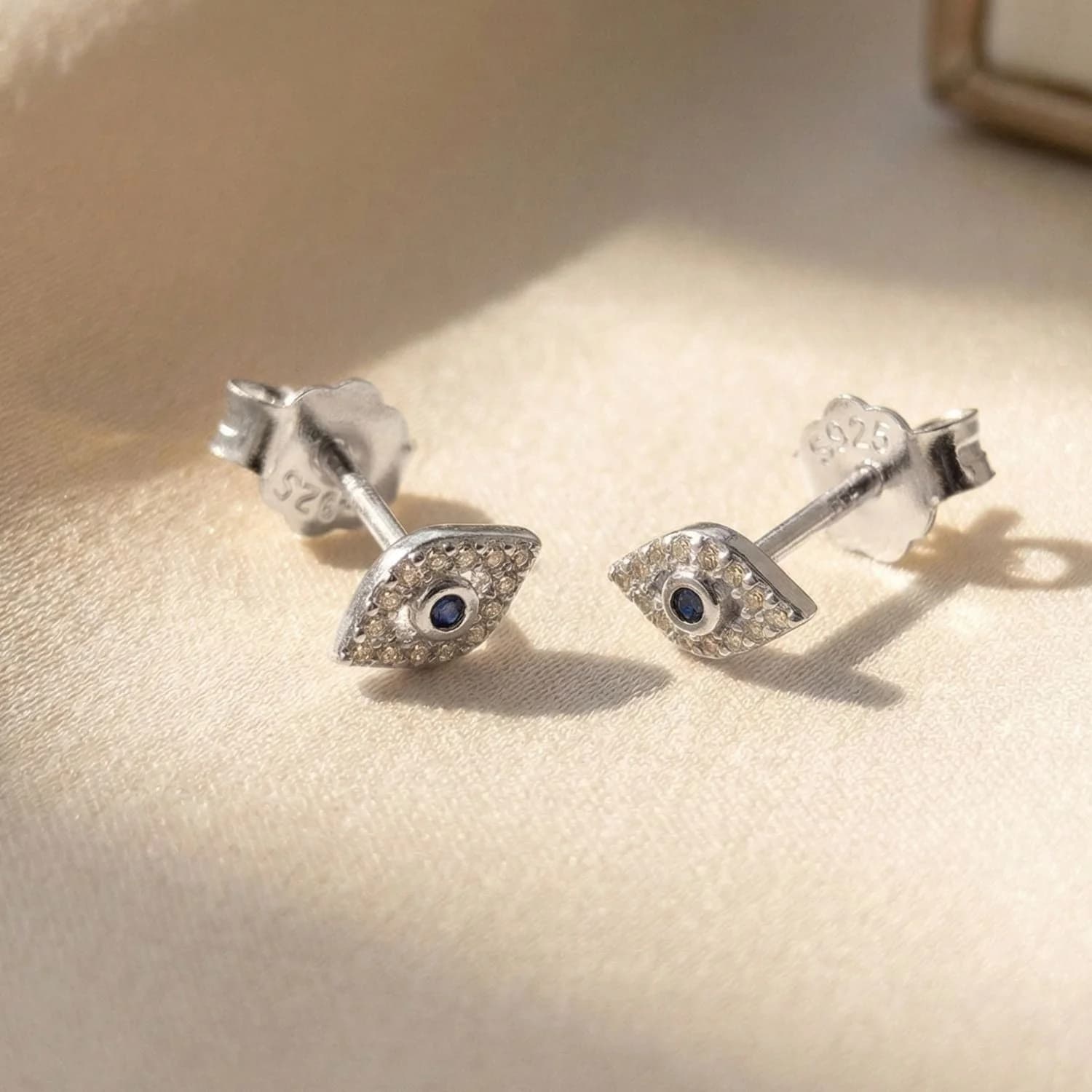 Dainty Evil Eye Silver Minimalist Stud Earrings – image 1