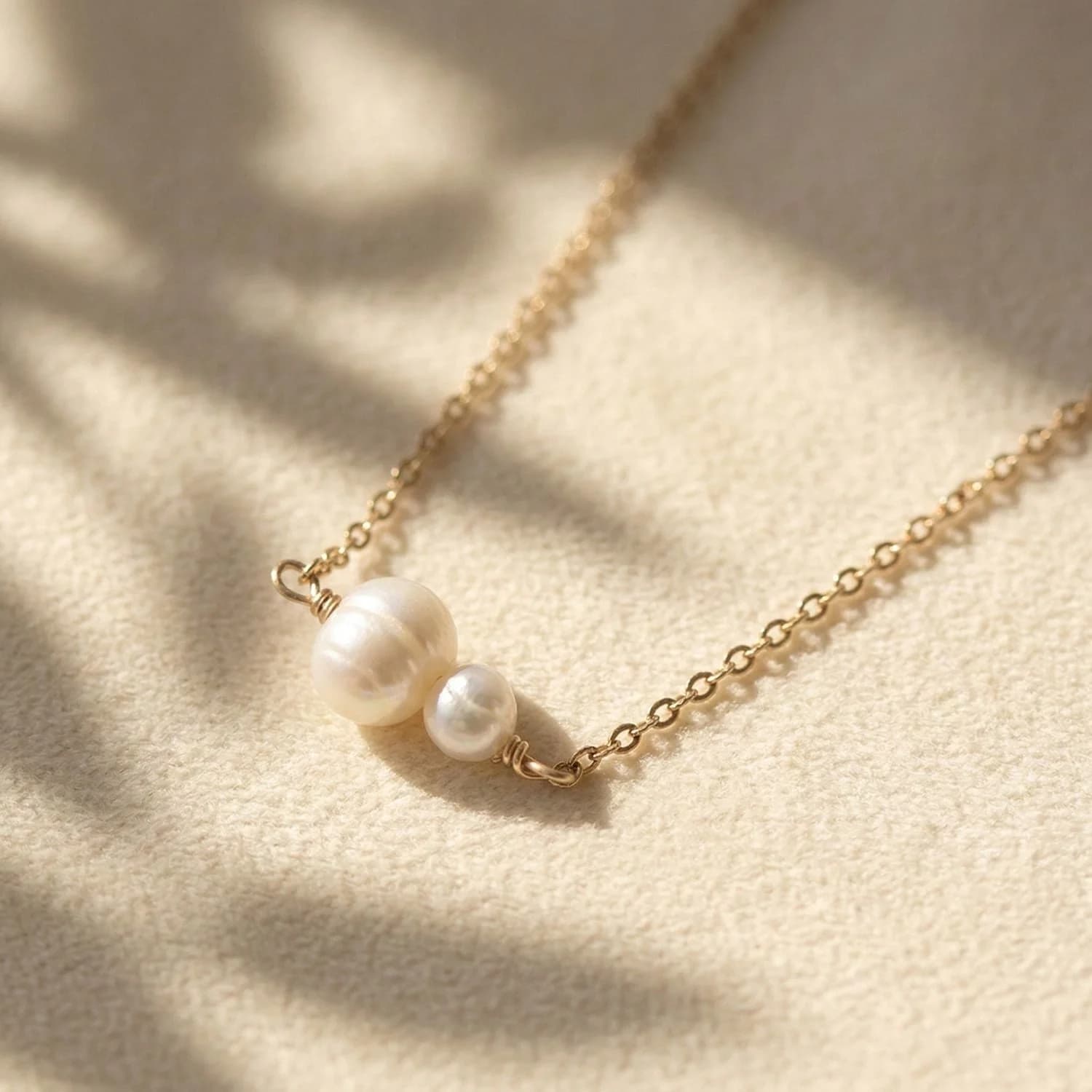 Dainty Two Freshwater Pearls Gold Plated Necklace