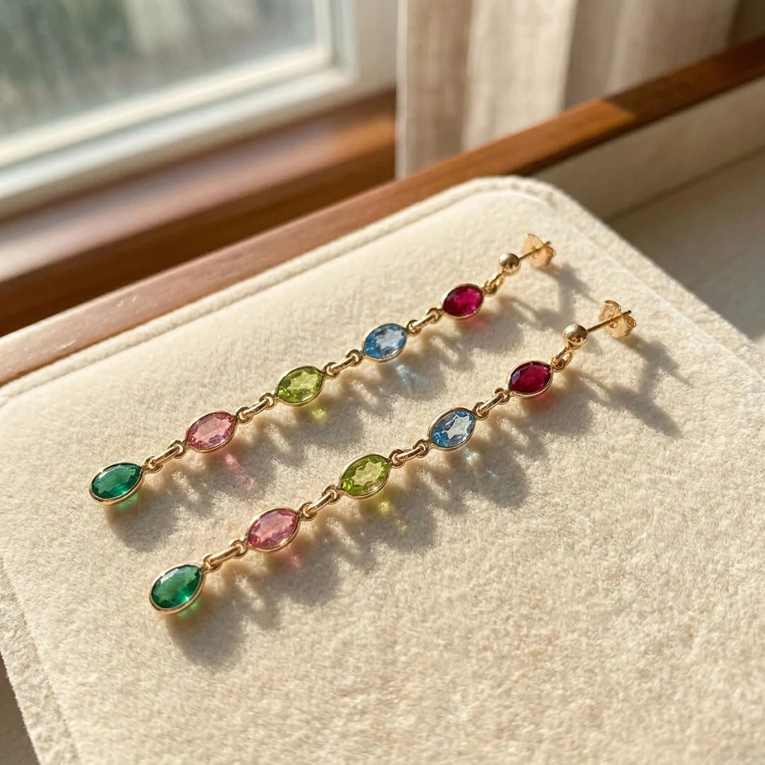 Multi Gemstone Crystal Drop Gold Plated Earrings – image 1