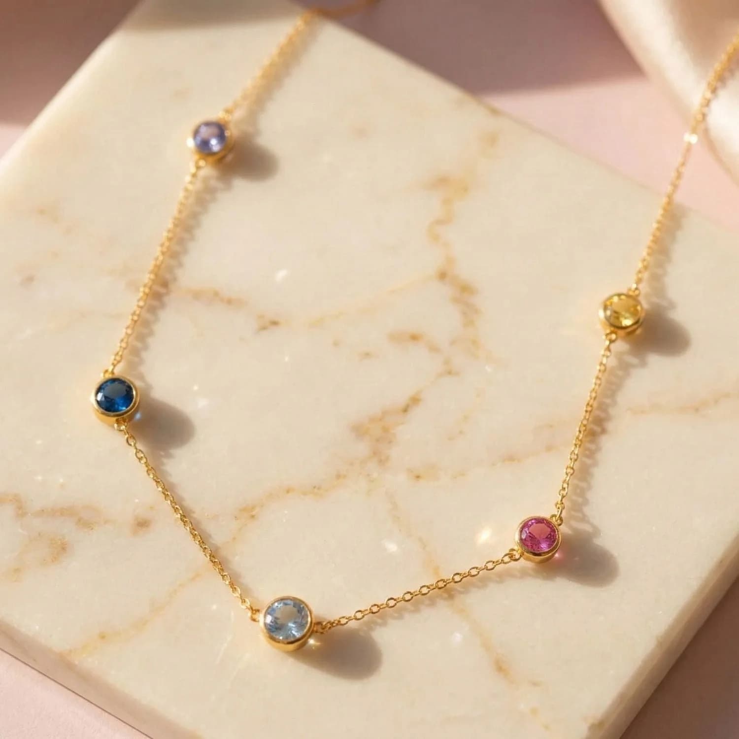 Delicate Multi Gemstone Crystal Gold Plated Choker Necklace – image 1